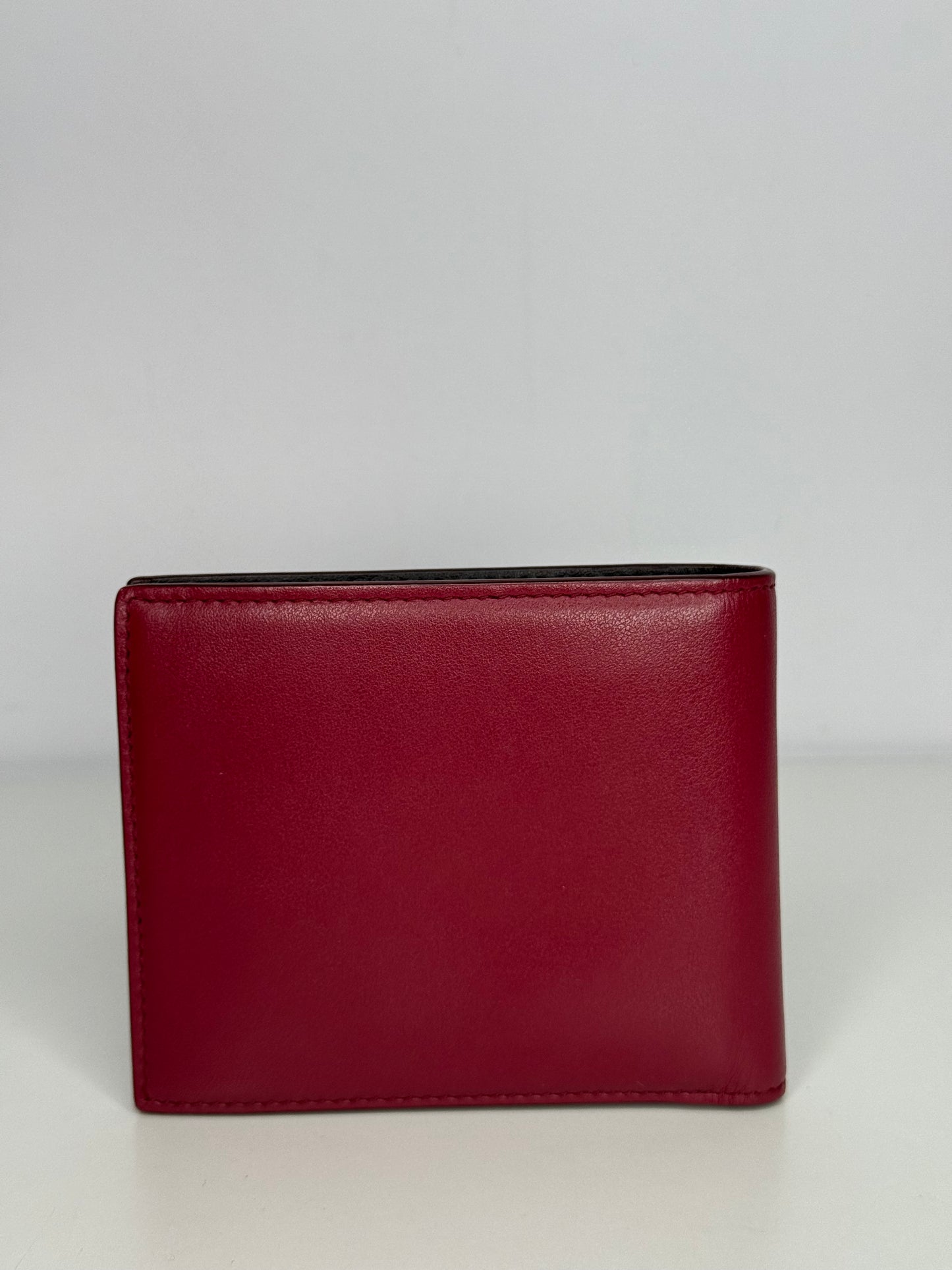 Dolce Gabbana Logo Print Red Leather Bifold Wallet