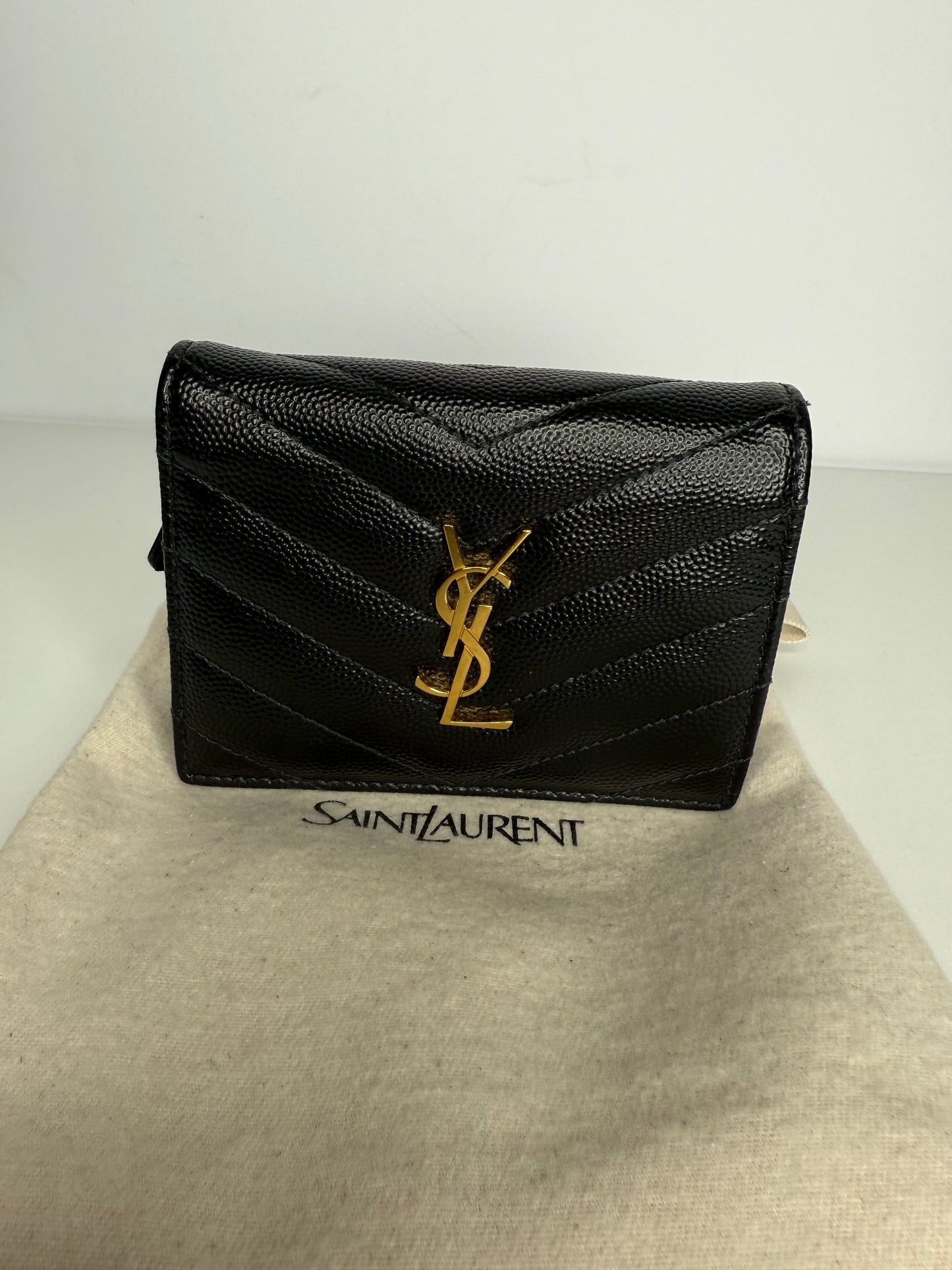 Saint Laurent Cassandre Matelassé Small Envelope Wallet In Grain De Poudre Leather