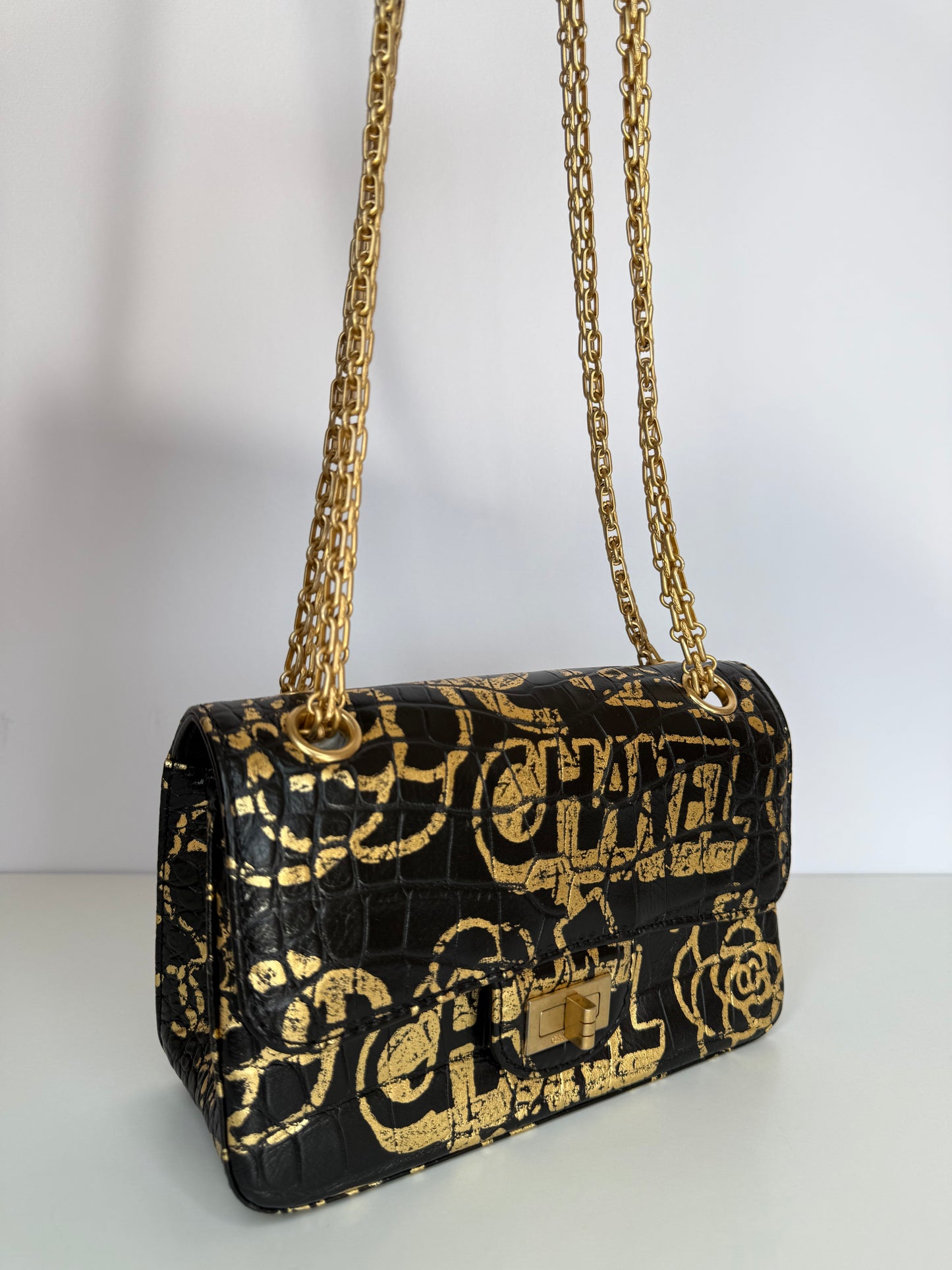 Chanel Reissue 2.55 Flap Bag Graffiti Crocodile Embossed Calfskin Mini