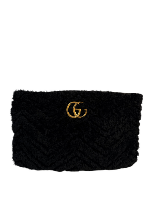 Gucci Black Shearling GG Zip Pouch Black