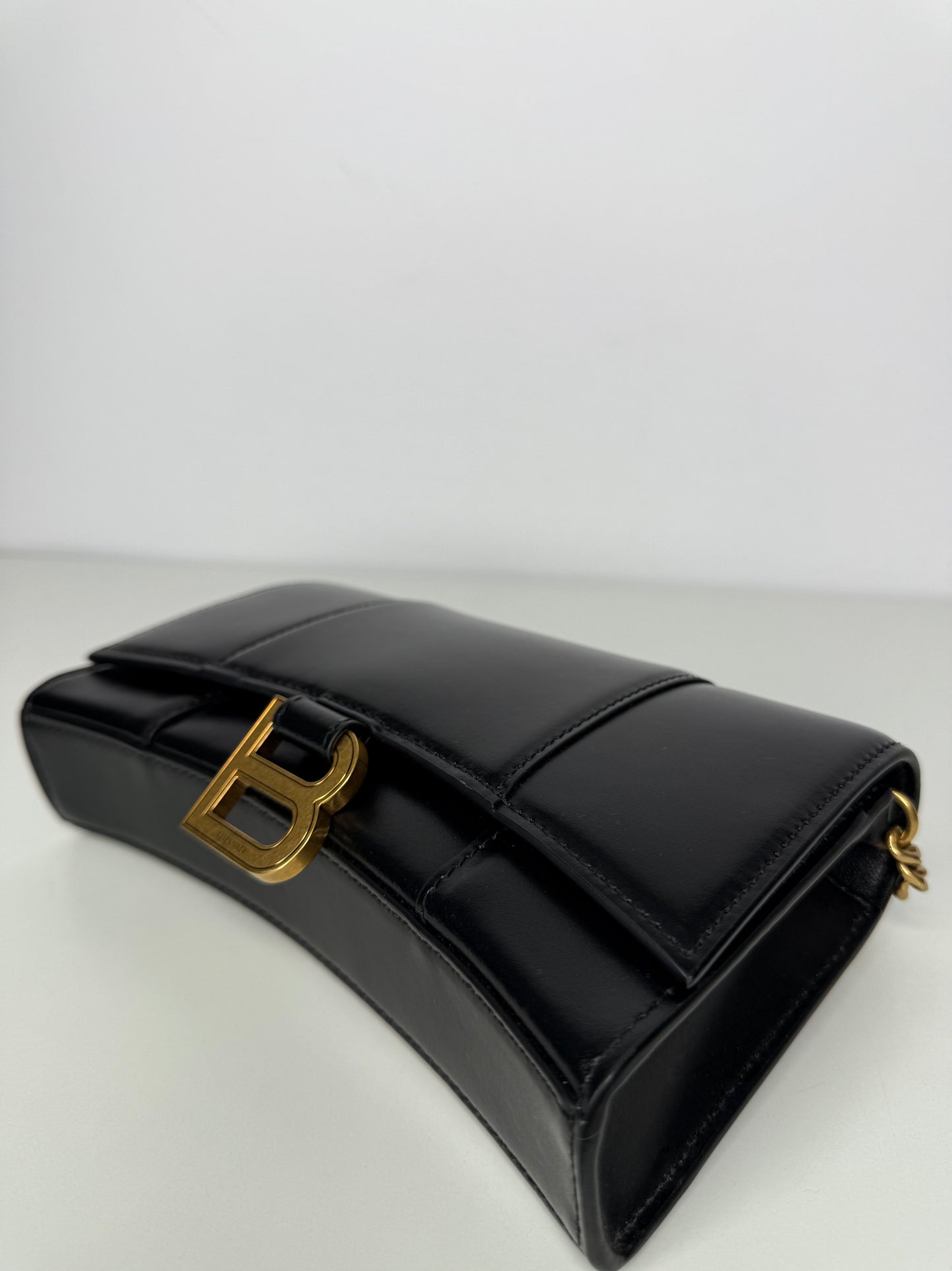 Balenciaga Hourglass Mini Wallet On Chain in Black Calfskin Leather