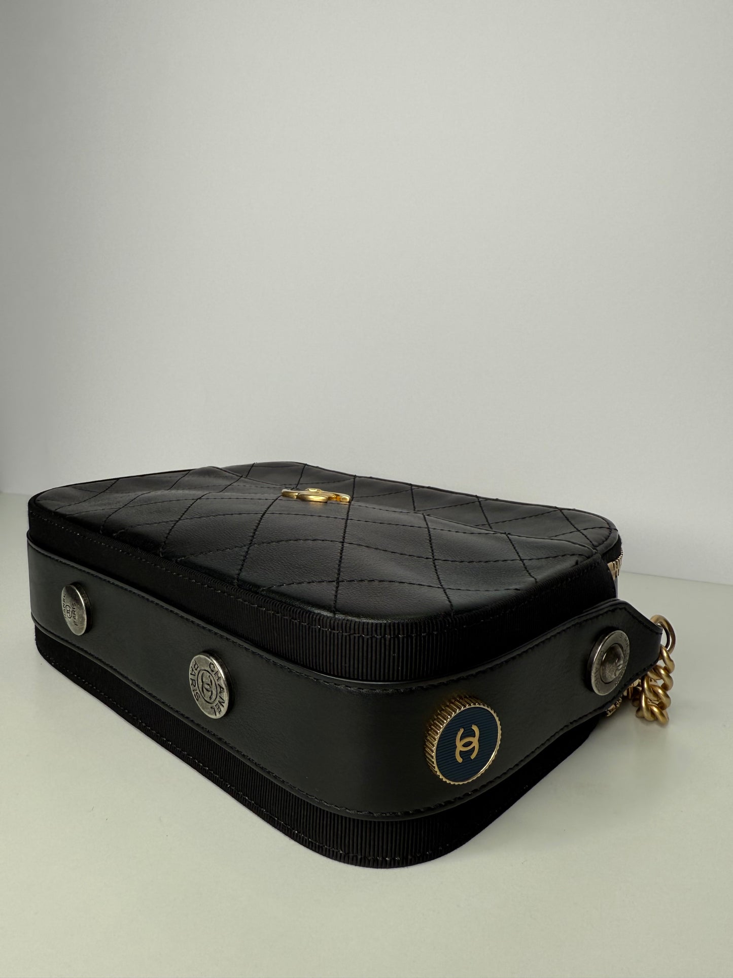 Chanel Black Quilted Leather Button Up Camera Bag