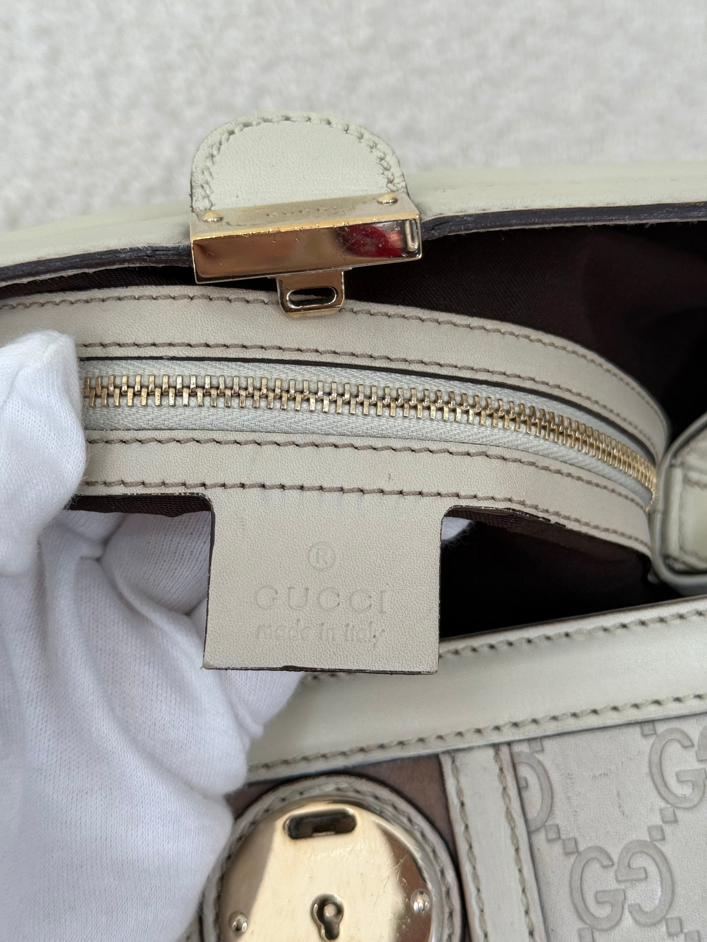 Gucci Off White Guccissima Leather Treasure Boston Bag