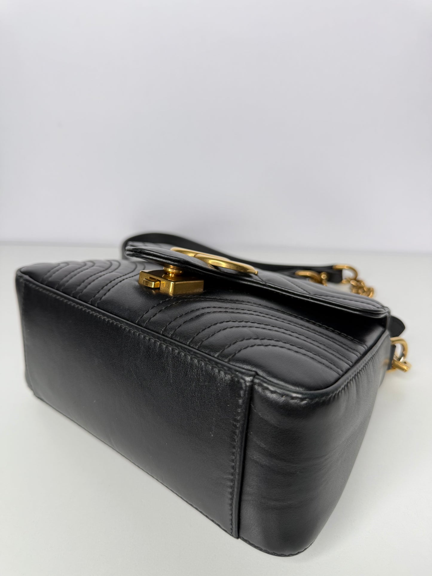 Gucci Mini GG Marmont Top Handle Black Calfskin Matelasse