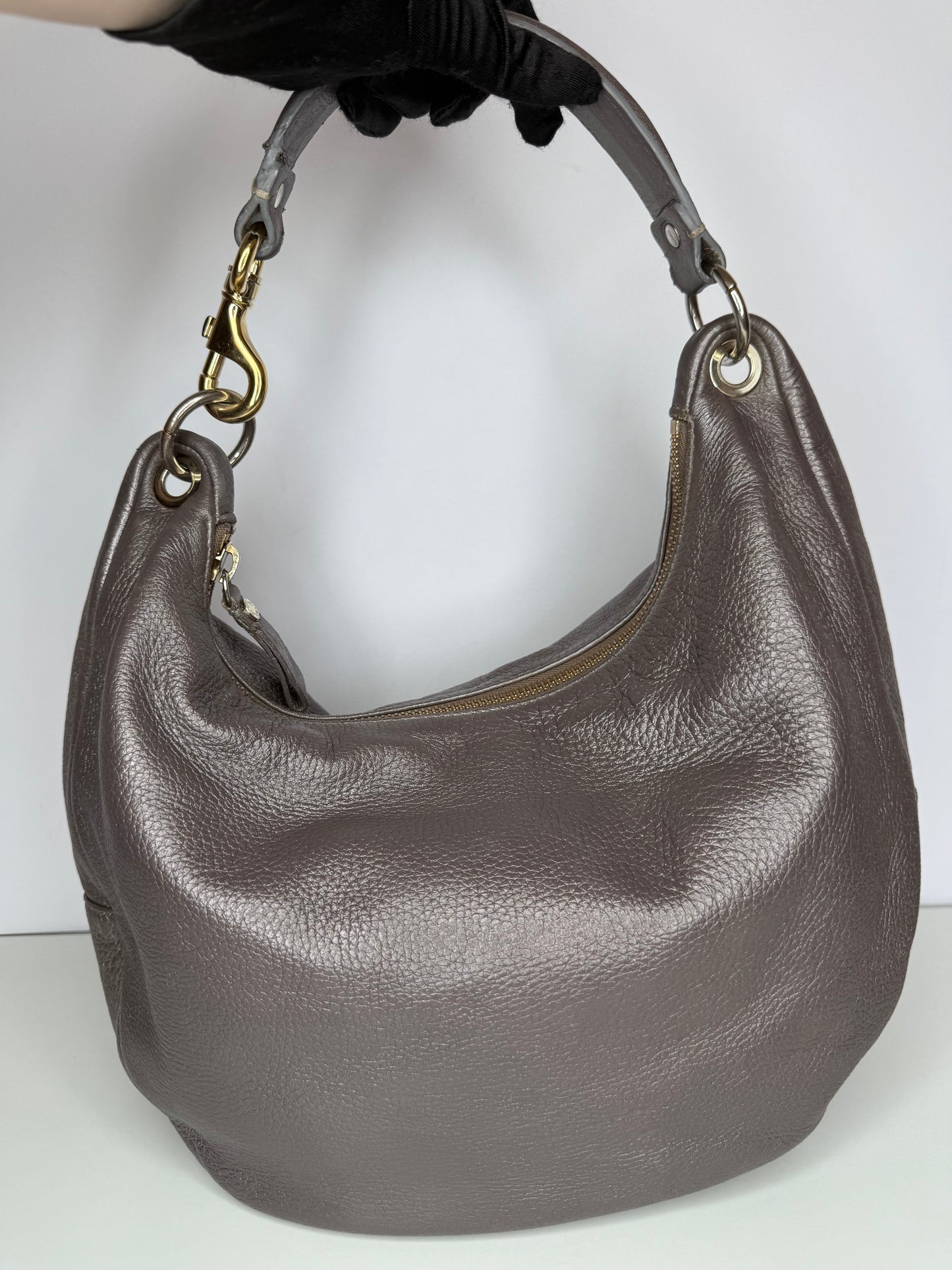 Jimmy Choo Taupe Metallic Deerskin Leather Solar Hobo Bag