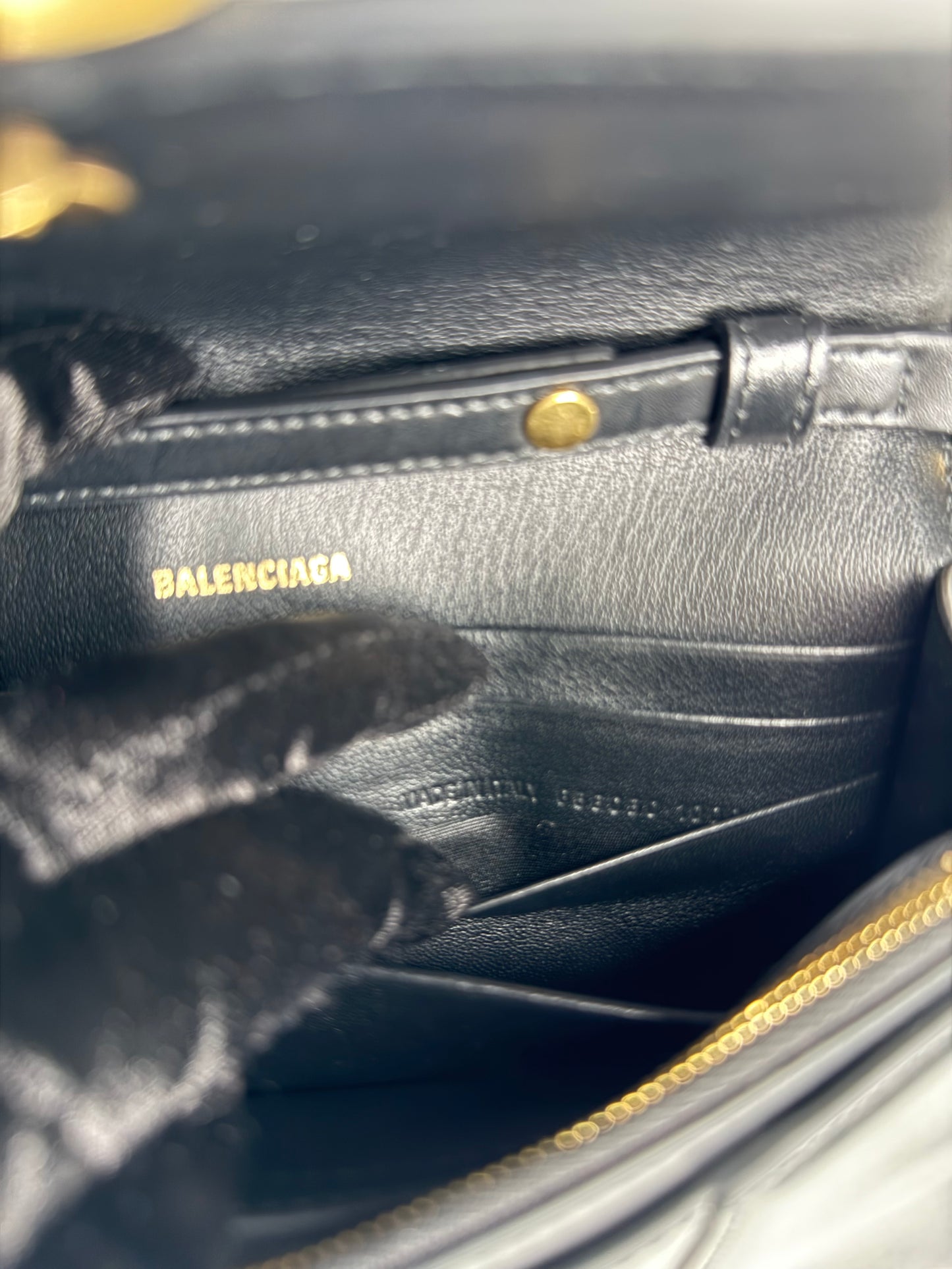 Balenciaga Hourglass Mini Wallet On Chain in Black Calfskin Leather