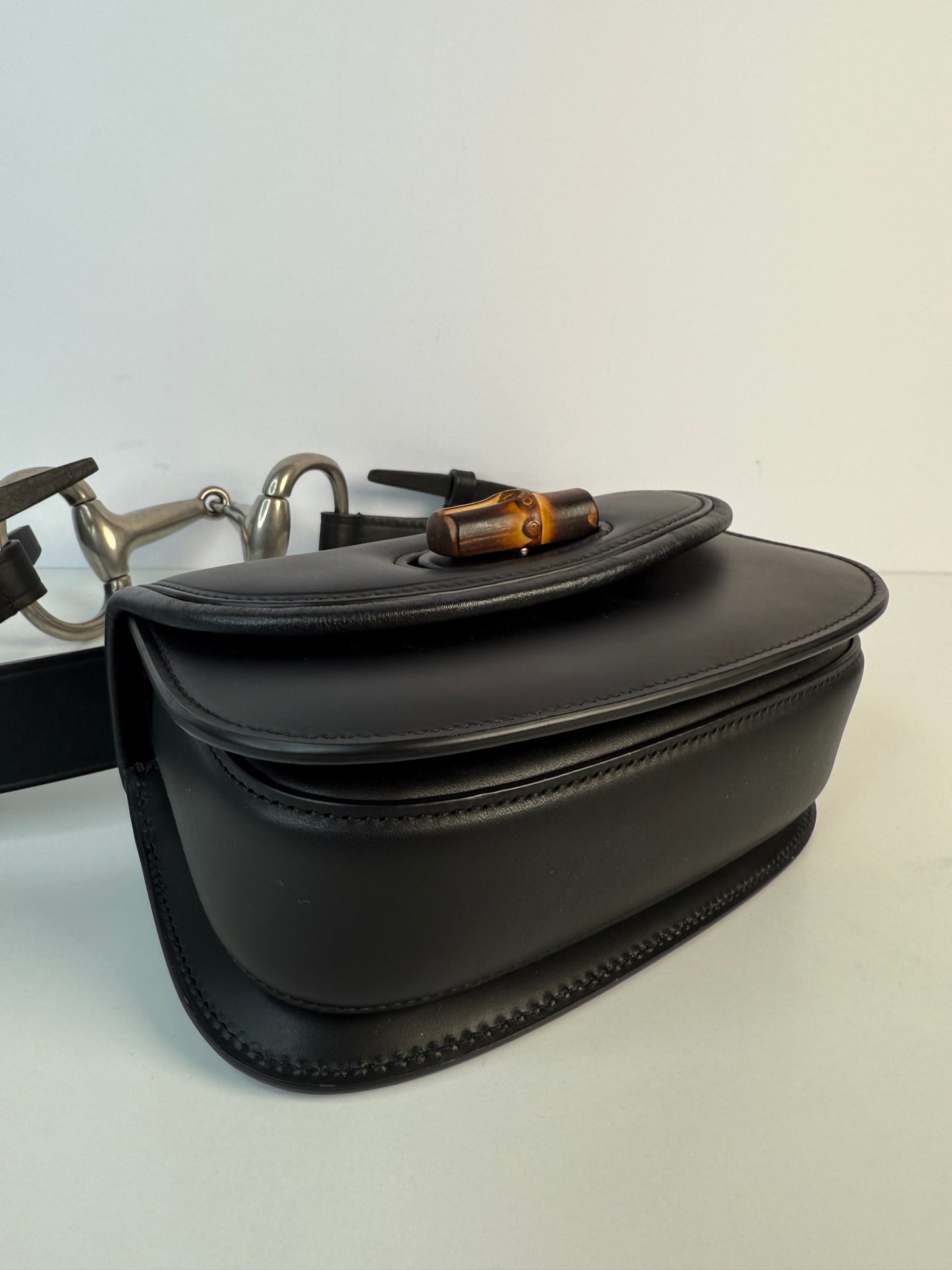 Gucci Black Calfskin Bamboo 1947 Mini Belt Bag