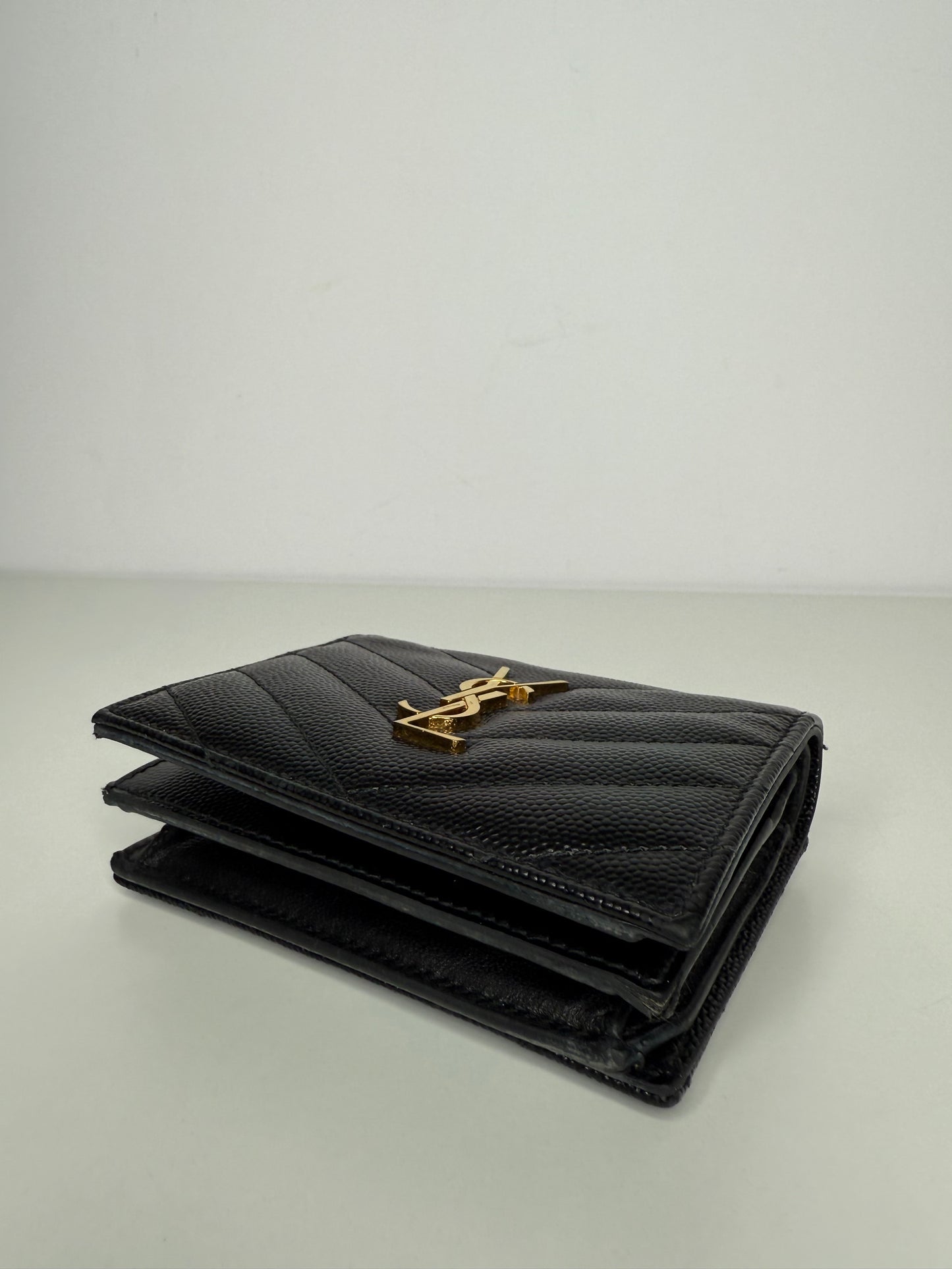 Saint Laurent Cassandre Matelassé Small Envelope Wallet In Grain De Poudre Leather