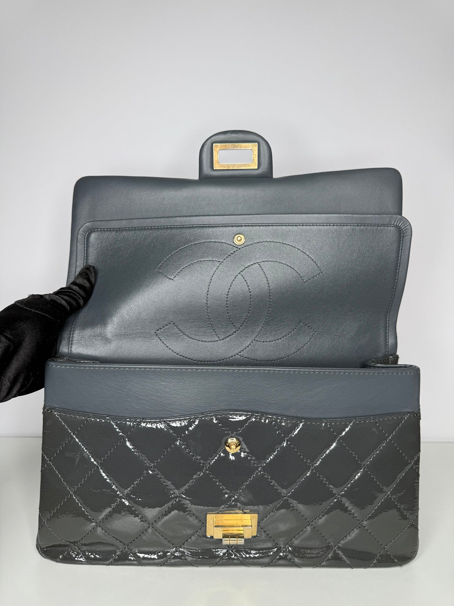 Chanel Grey 2.55 Reissue Quilted Patent  Leather 226 Flap Bag