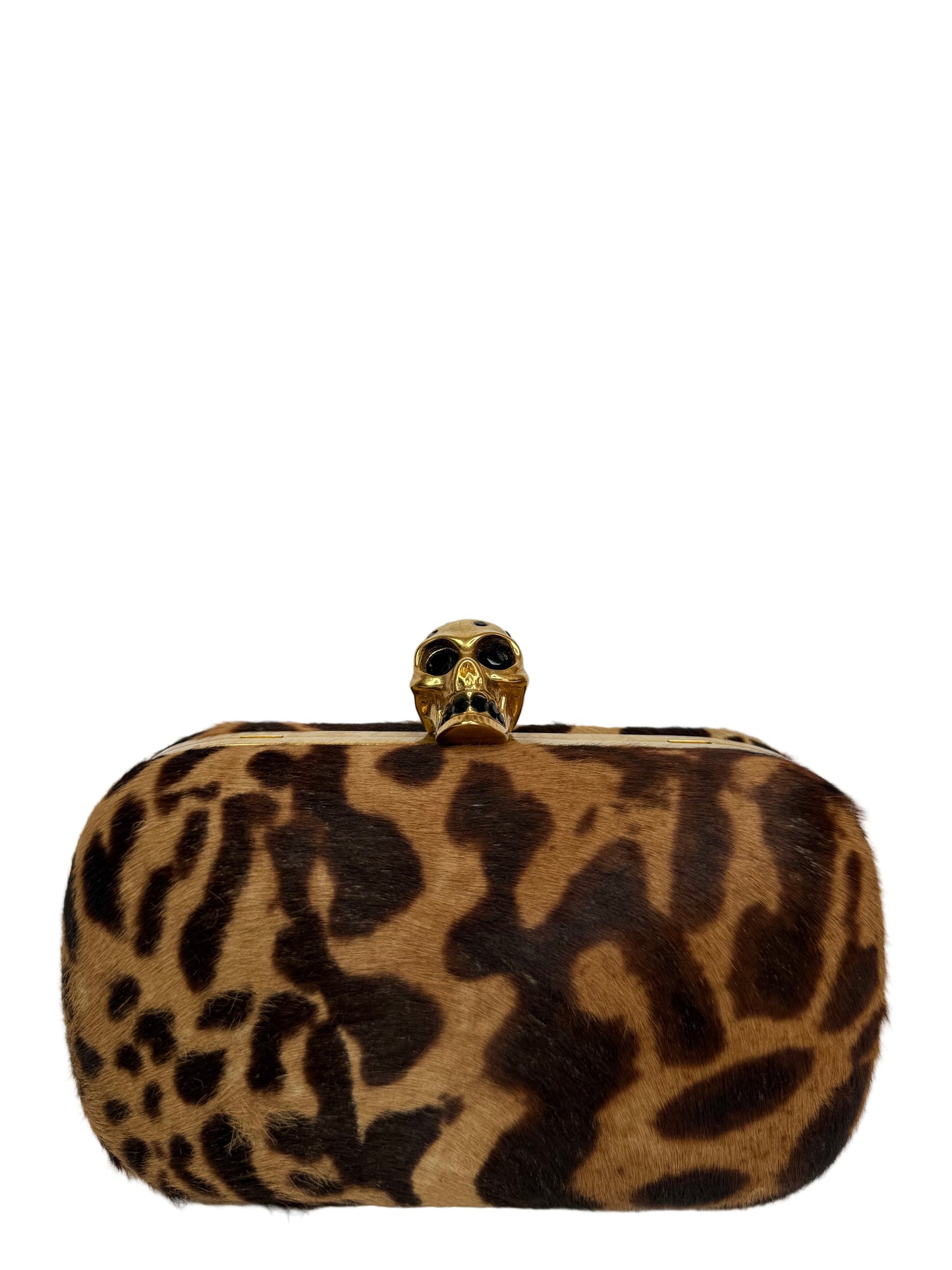 Alexander McQueen Leopard Print Calf Hair Skull Box Clutch