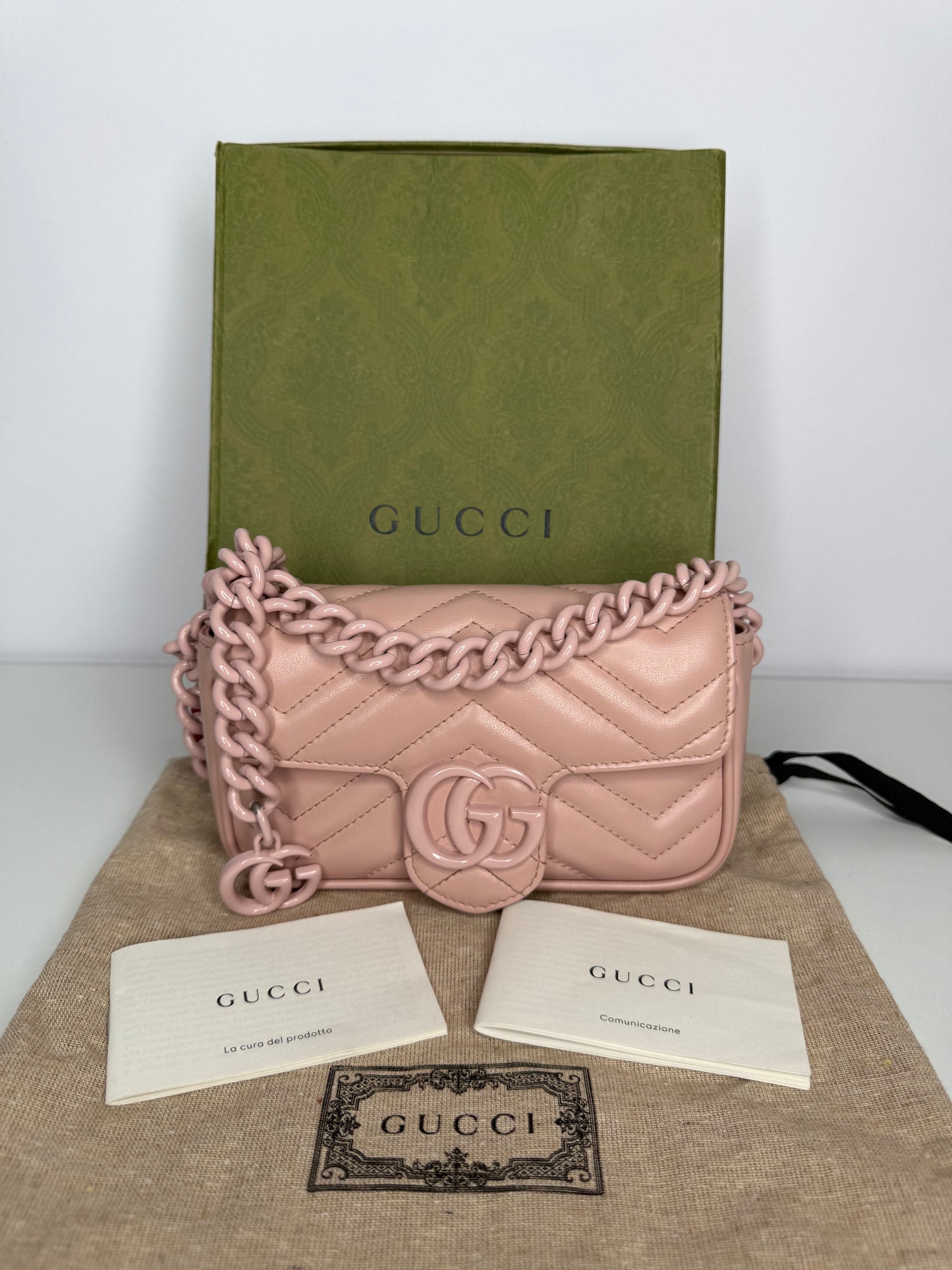 Gucci Calfskin Matelasse Monochrome GG Marmont Chain Bag Baby Pink