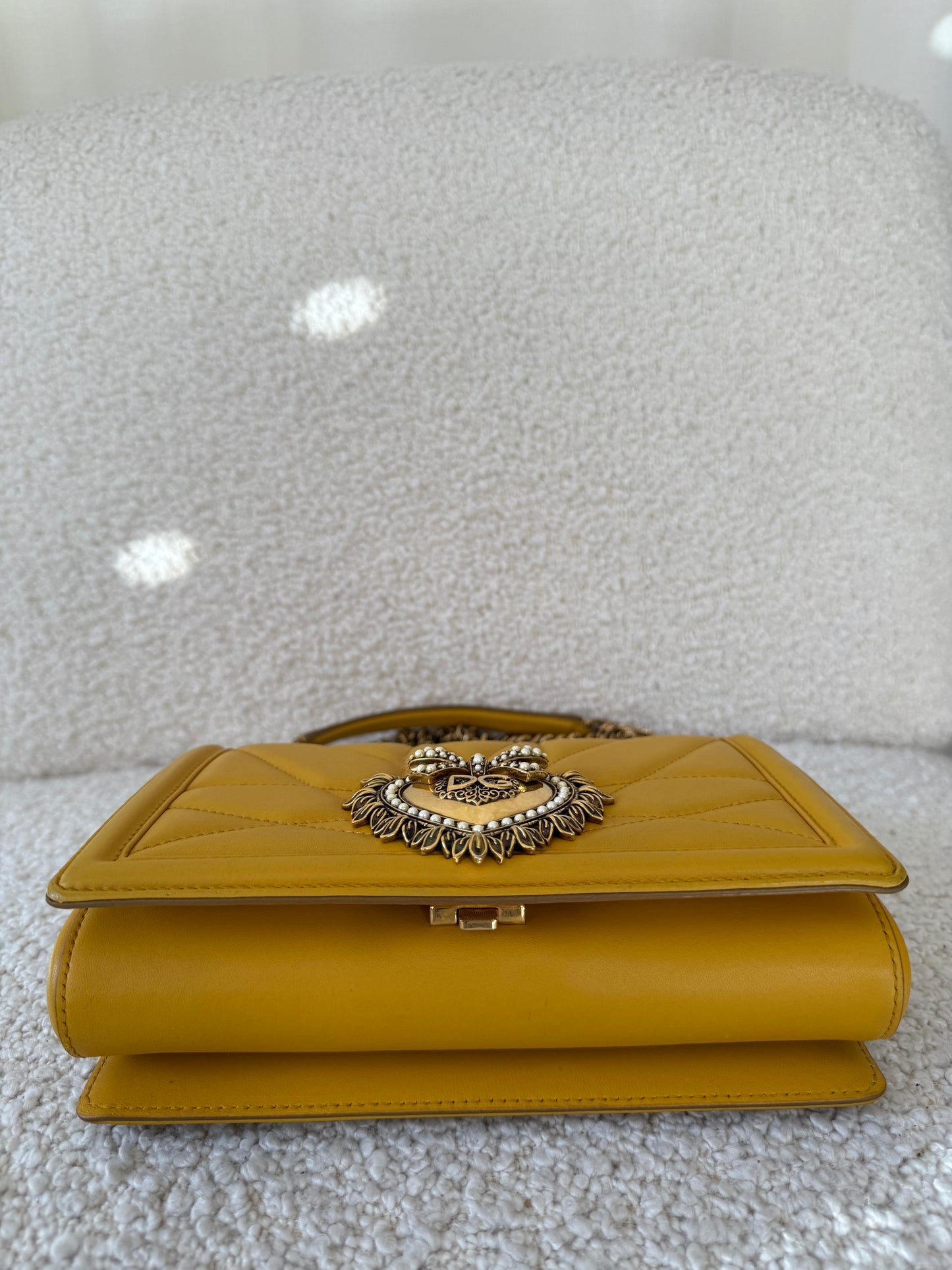 Dolce Gabbana Devotion Quilted Nappa Leather Yellow Medium Shoulder Bag