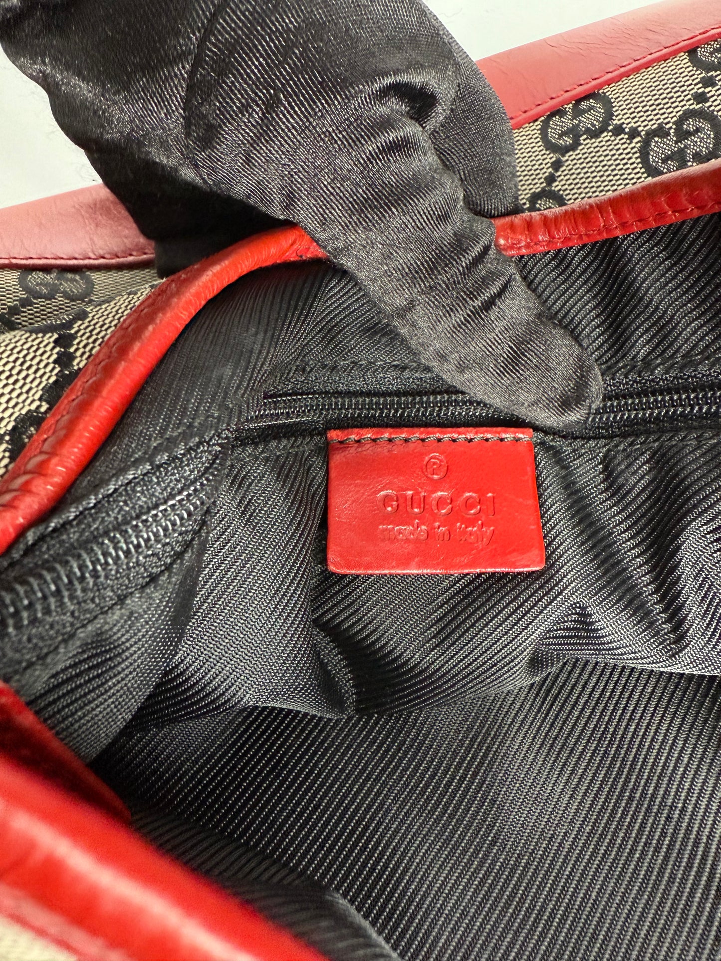 Gucci GG Canvas and Red Leather Jackie O Web Monogram Hobo Bag