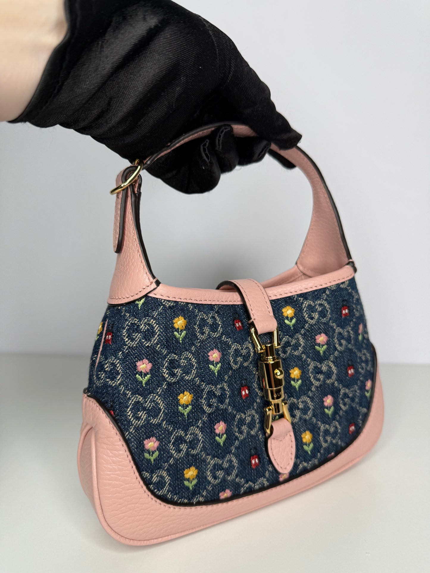 Gucci 520 Limited Edition Floral Denim Mini Jackie 1961