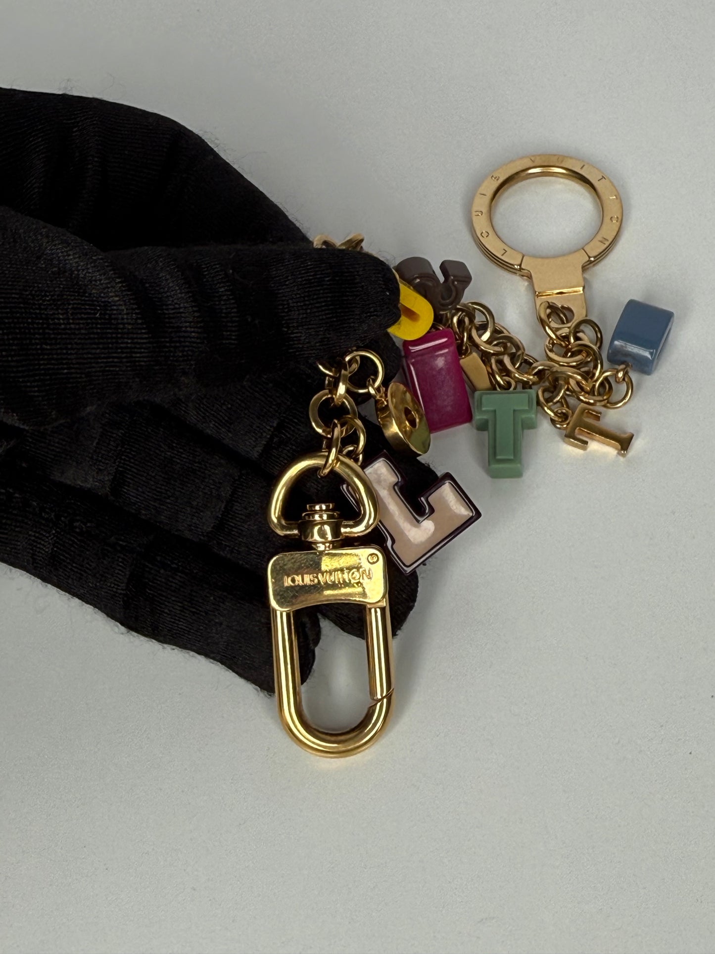 Louis Vuitton Multicolor Resin Playtime Letters Gold Tone Key Ring / Bag Charm