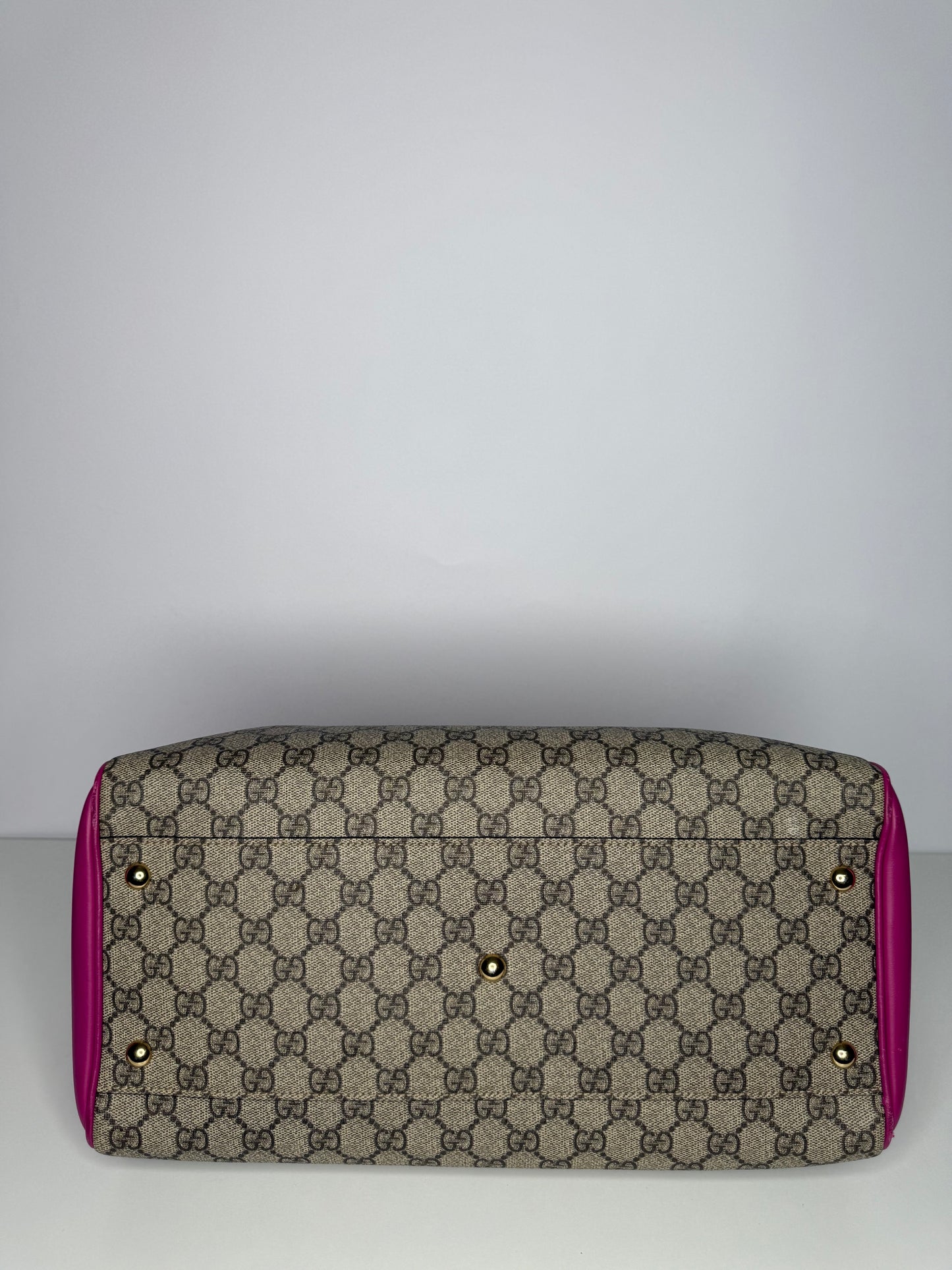 Gucci Red/Pink GG Supreme Coated Canvas Pink Top Handle Medium Boston Bag