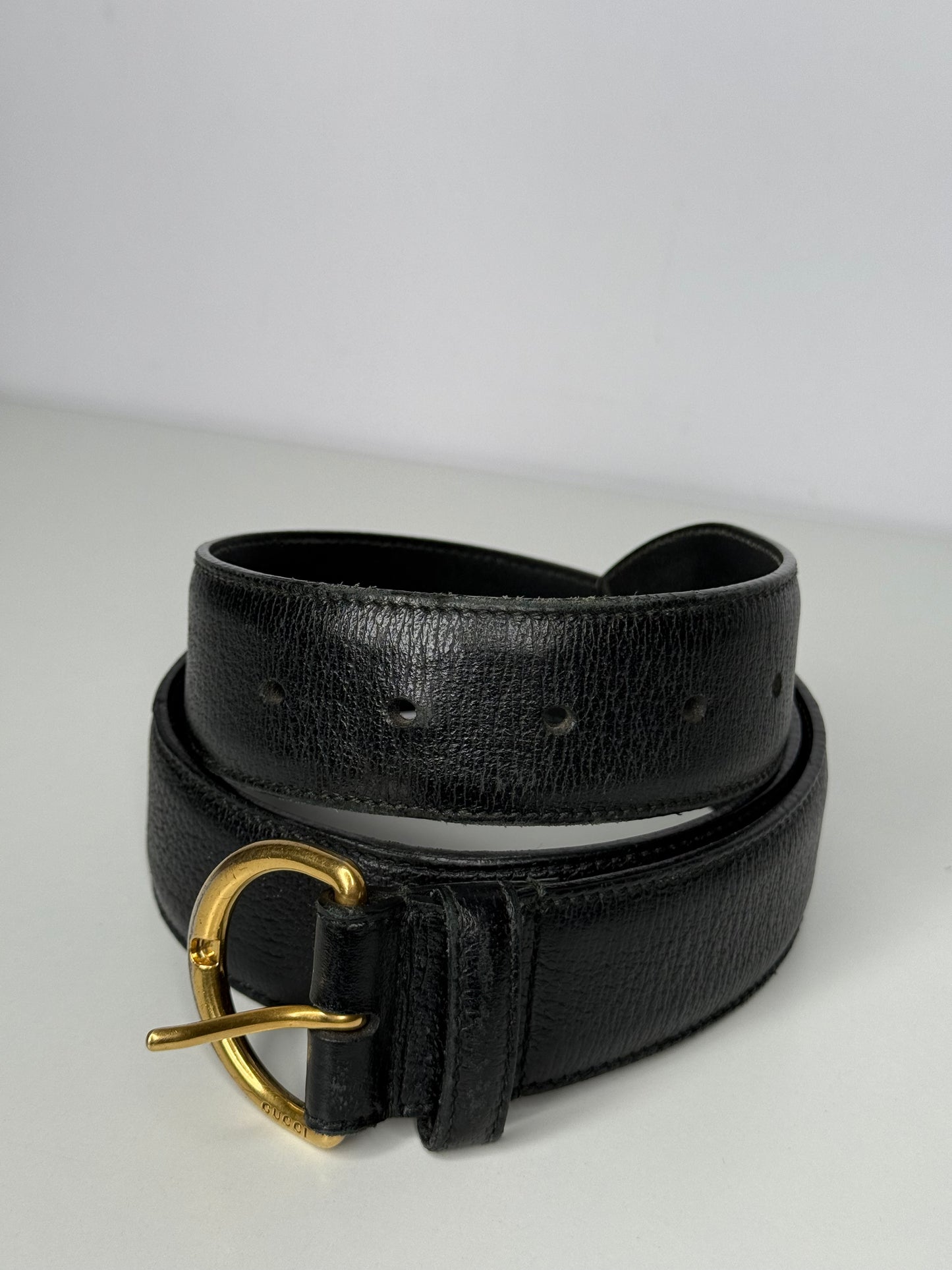 Gucci Black Leather D Buckle Belt 85 cm