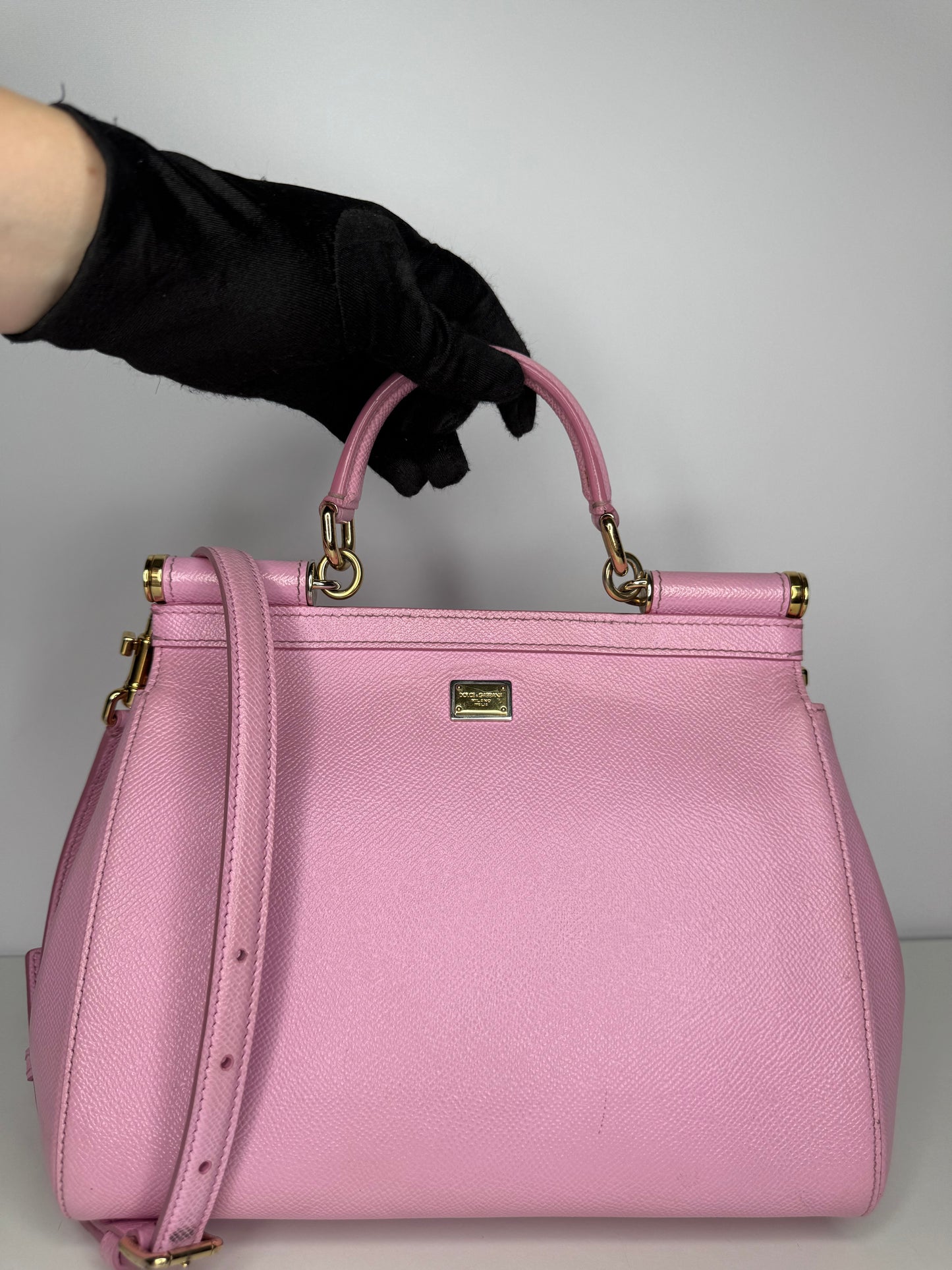 Dolce Gabbana Light Pink Dauphine Leather Medium Miss Sicily DG Family Patch