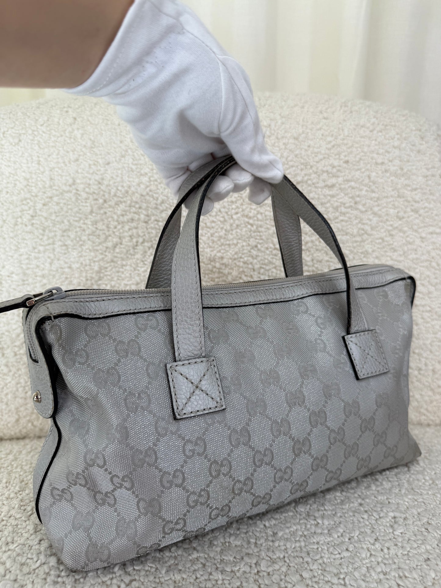 Gucci GG Monogram Canvas Small Boston in Silvery Metallic
