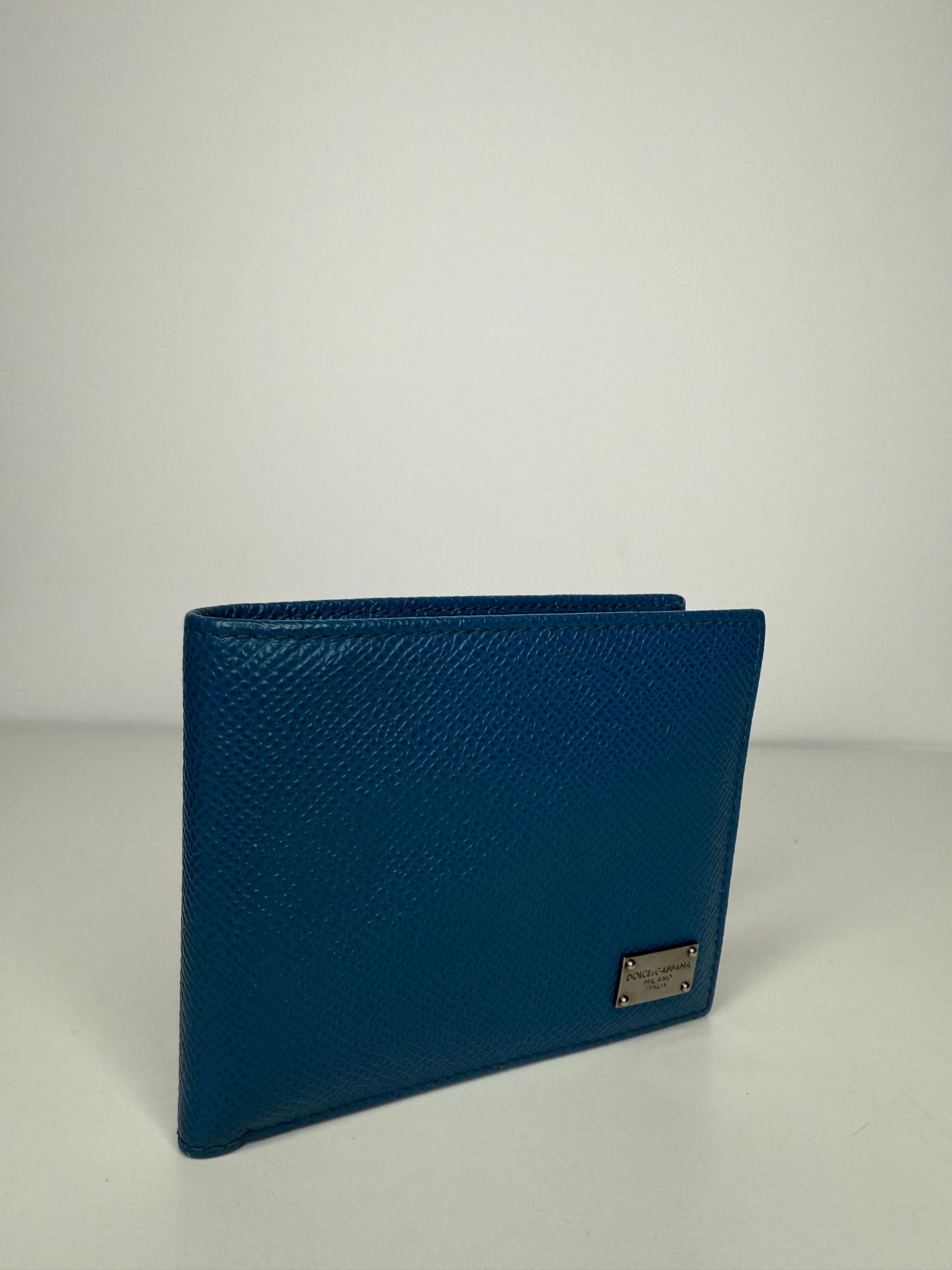 Dolce Gabbana Blue Leather Logo Bifold Compact Wallet