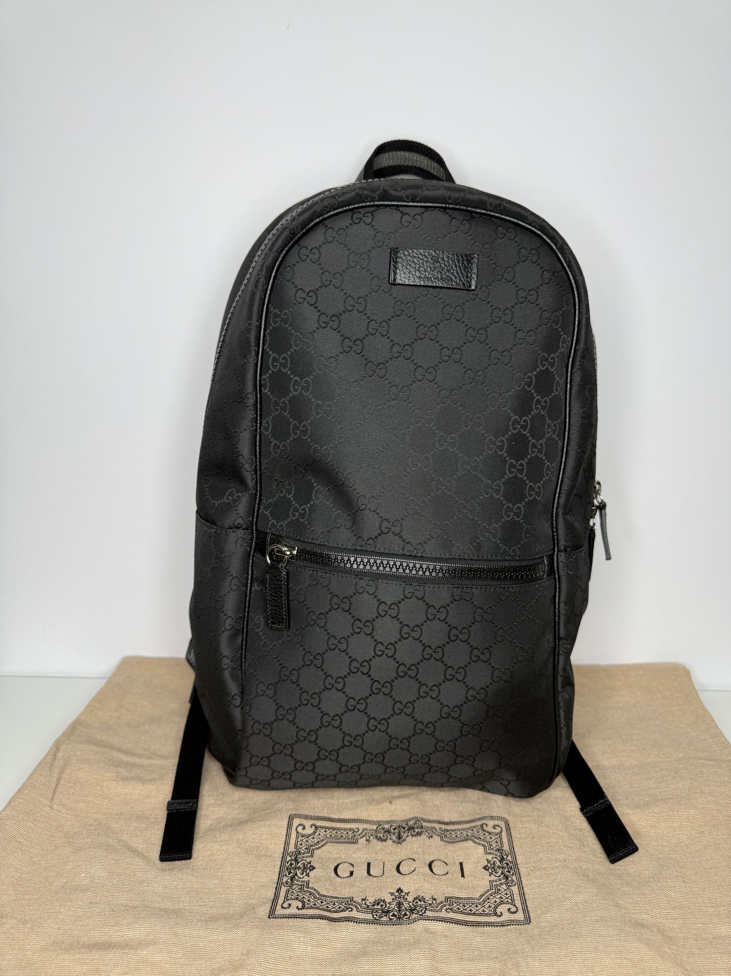 Gucci Black GG Nylon and Leather Rucksack Backpack