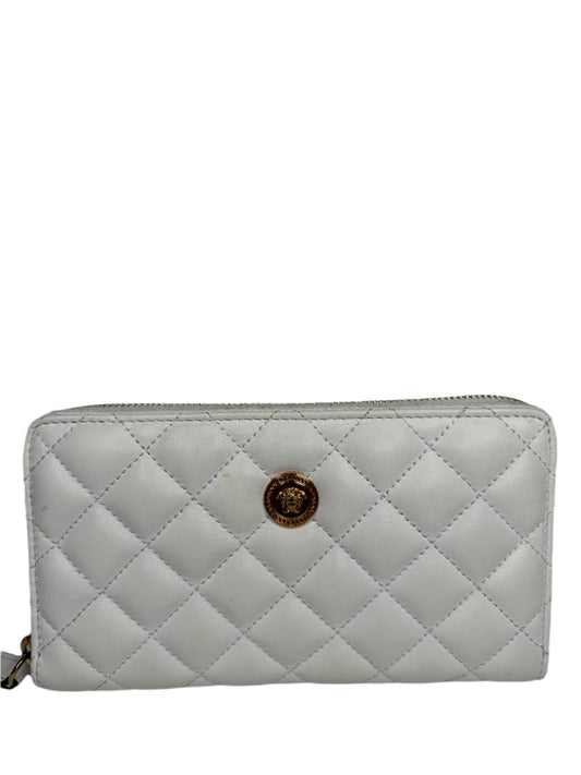 Versace La Medusa White Leather Quilted Zip Around Wallet