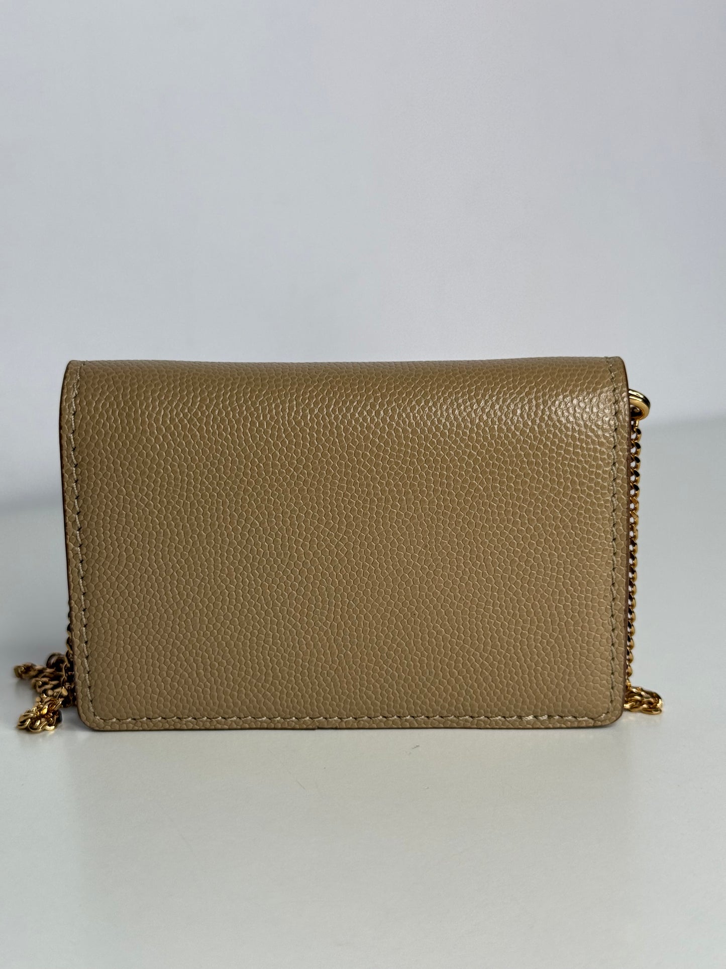 Burberry Jessie Chain Card Case Beige Leather