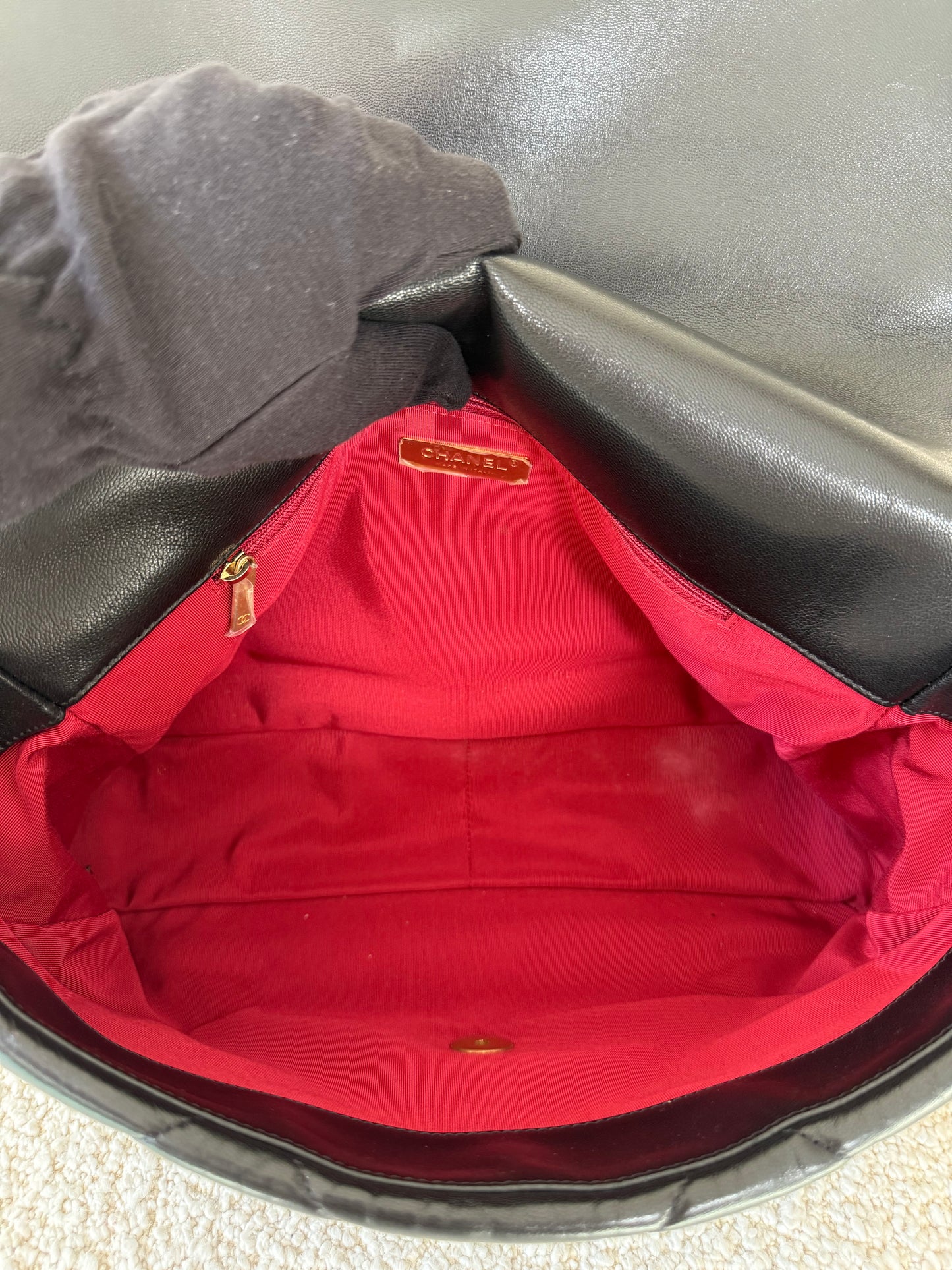 Chanel 19 Maxi Black Goatskin Quilted Leather Flap Bag