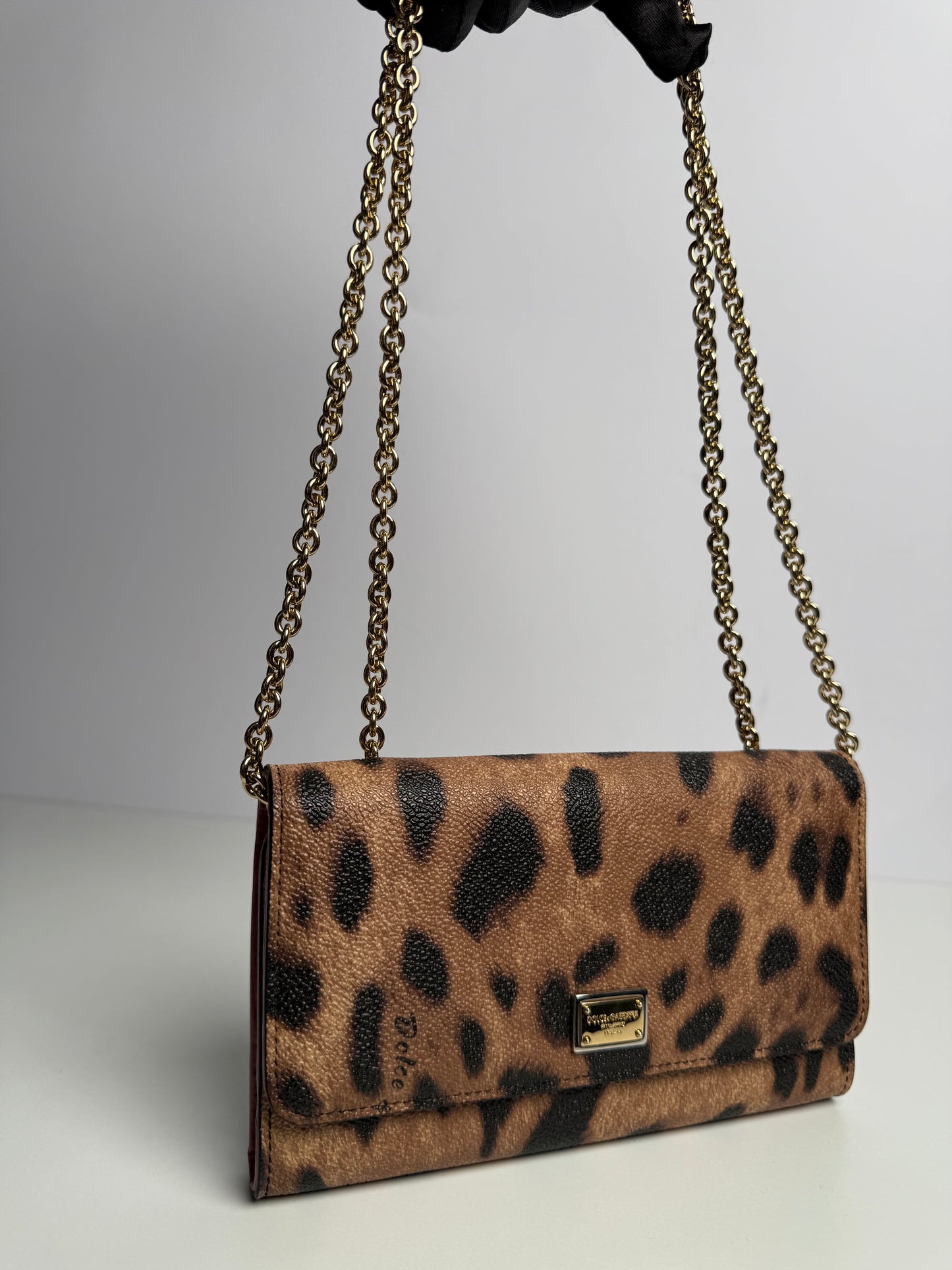 Dolce Gabbana Dauphine Leopard Print Wallet On Chain