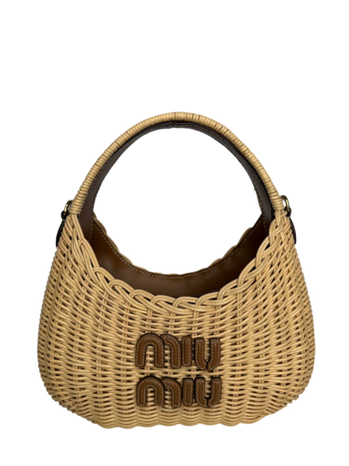 Miu Miu Wander Wicker Hobo Bag Tan/Caramel