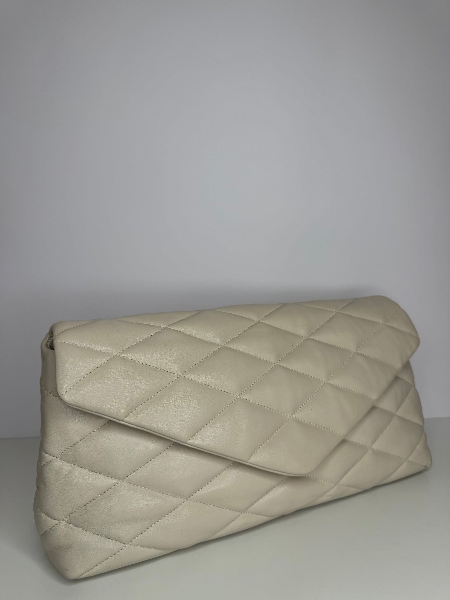 Saint Laurent Sade Puffer Ivory Quilted Leather Clutch