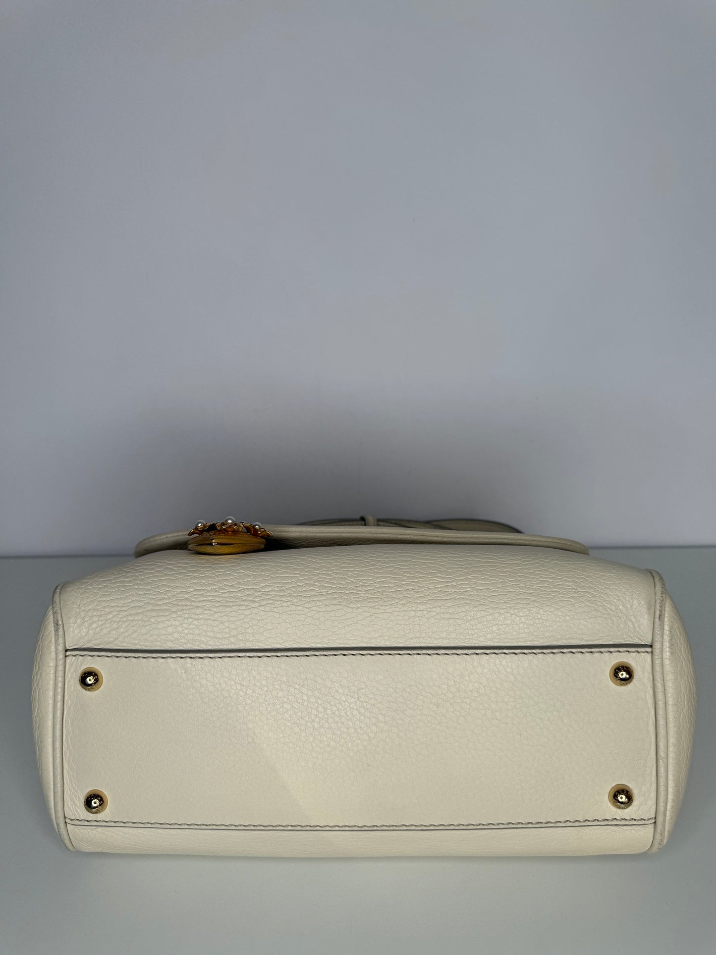 Dolce Gabbana Off White Leather Medium Miss Sicily Top Handle Bag