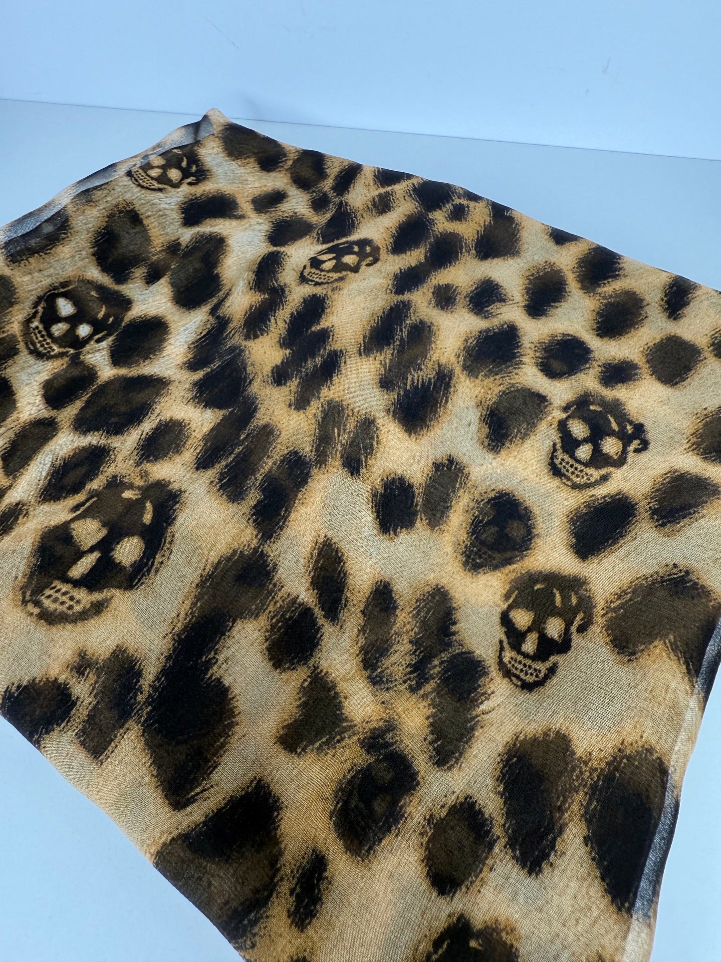 Alexander McQueen Silk Chiffon Leopard Skull Scarf Brown