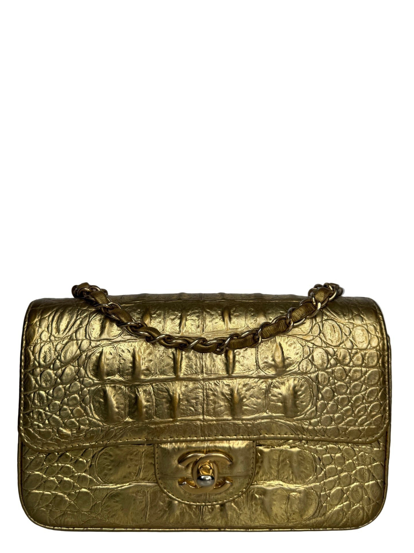 Chanel Classic Crocodile Embossed Metallic Calfskin Single Flap Bag