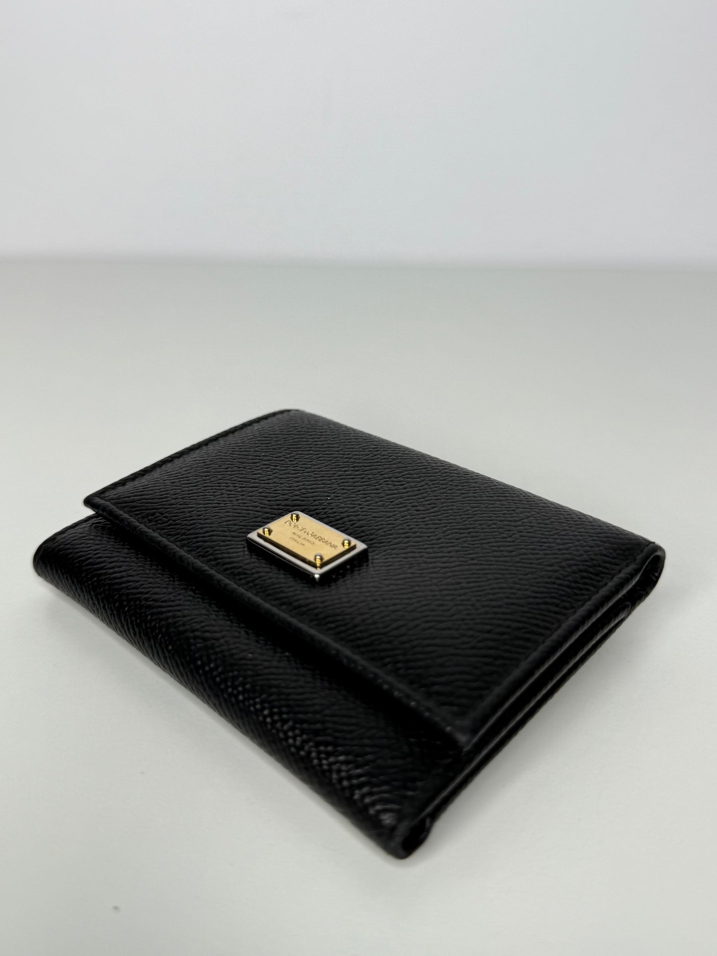 Dolce Gabbana Black Leather Trifold Wallet