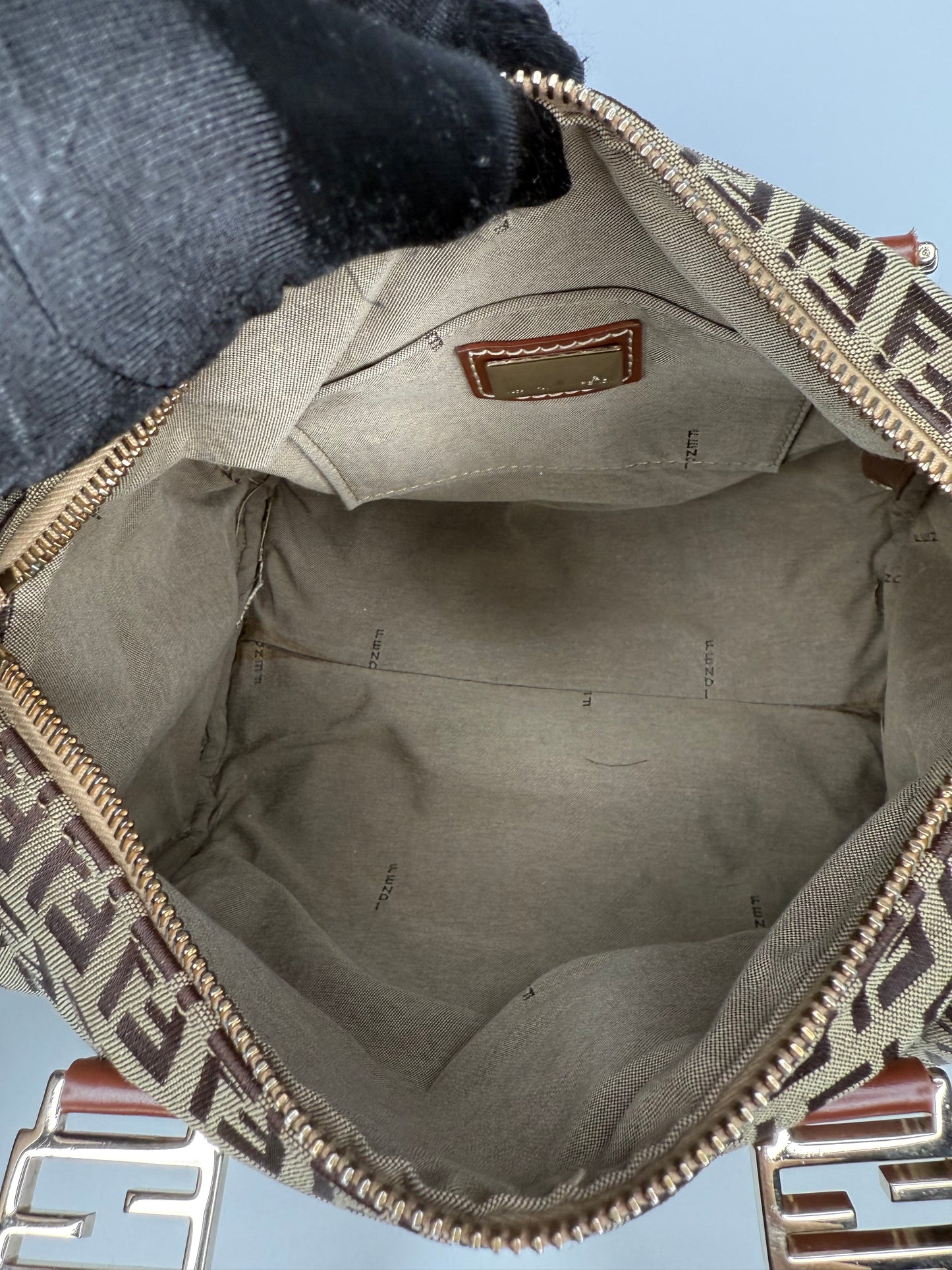 Fendi Brown Zucchino Canvas Boston Bag