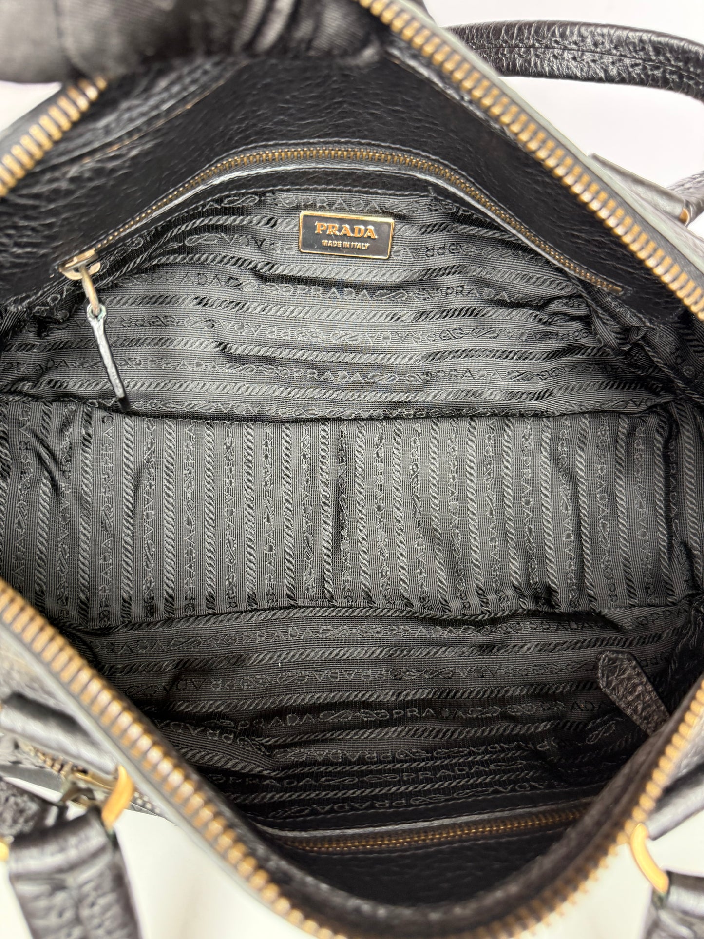 Prada Black Tessuto Nylon Bowler Bag with Vitello Leather Trim