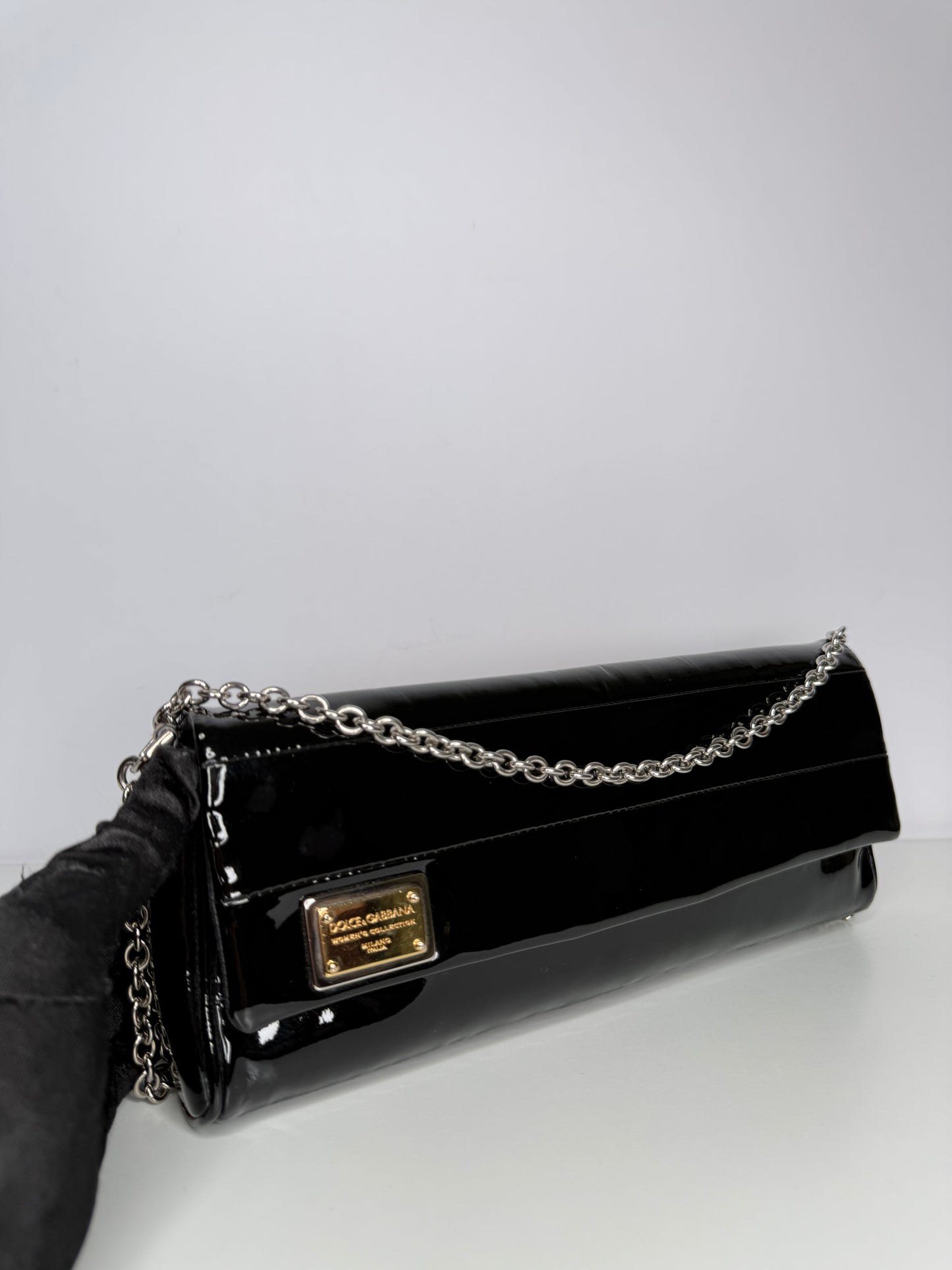 Dolce Gabbana Black Patent Leather Miss Martini Shoulder Bag