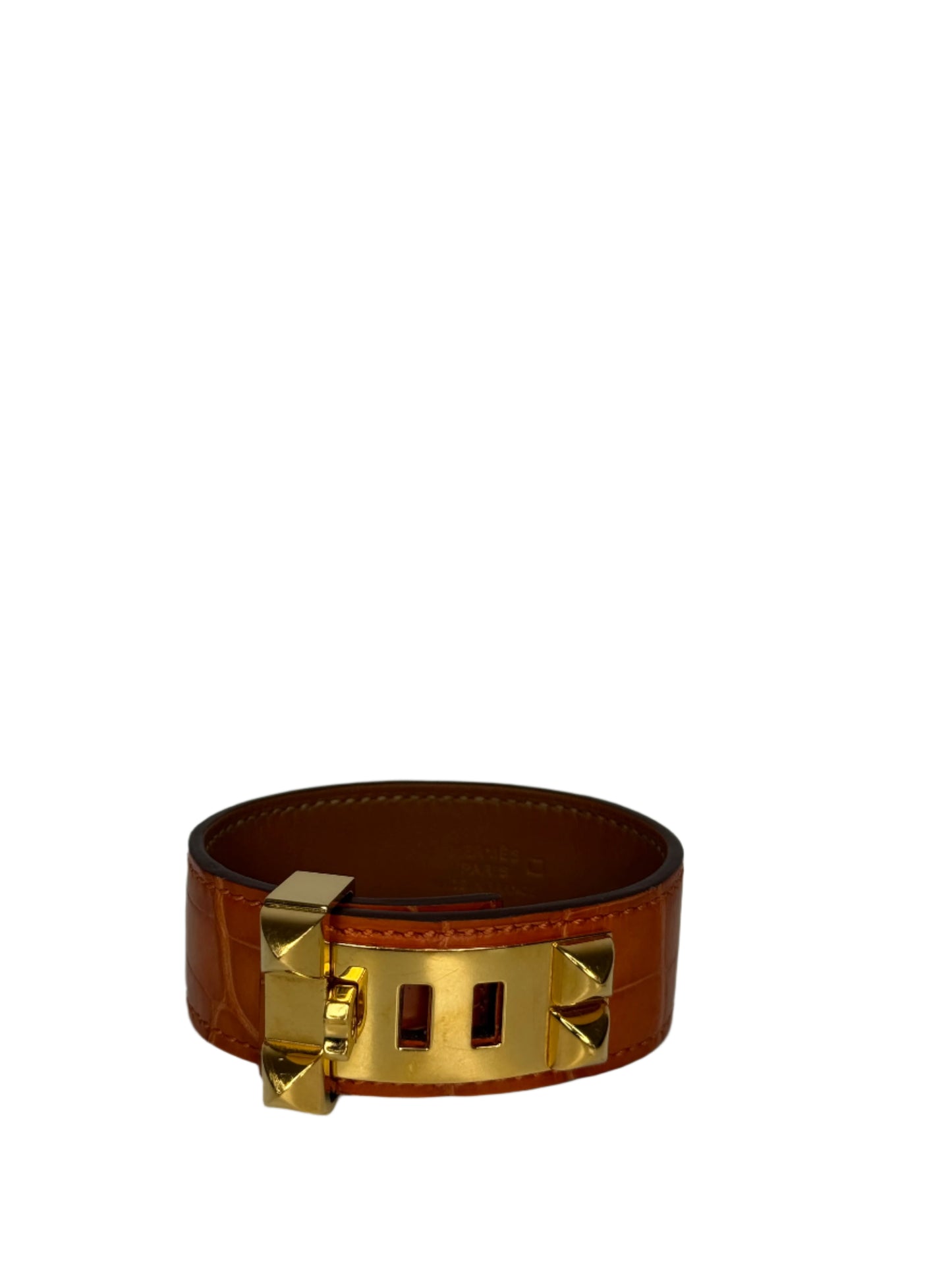 Hermès Collier de Chien Shiny Orange Alligator Bracelet