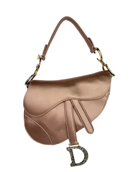 Christian Dior Satin Crystal Mini Saddle Bag Powder Beige