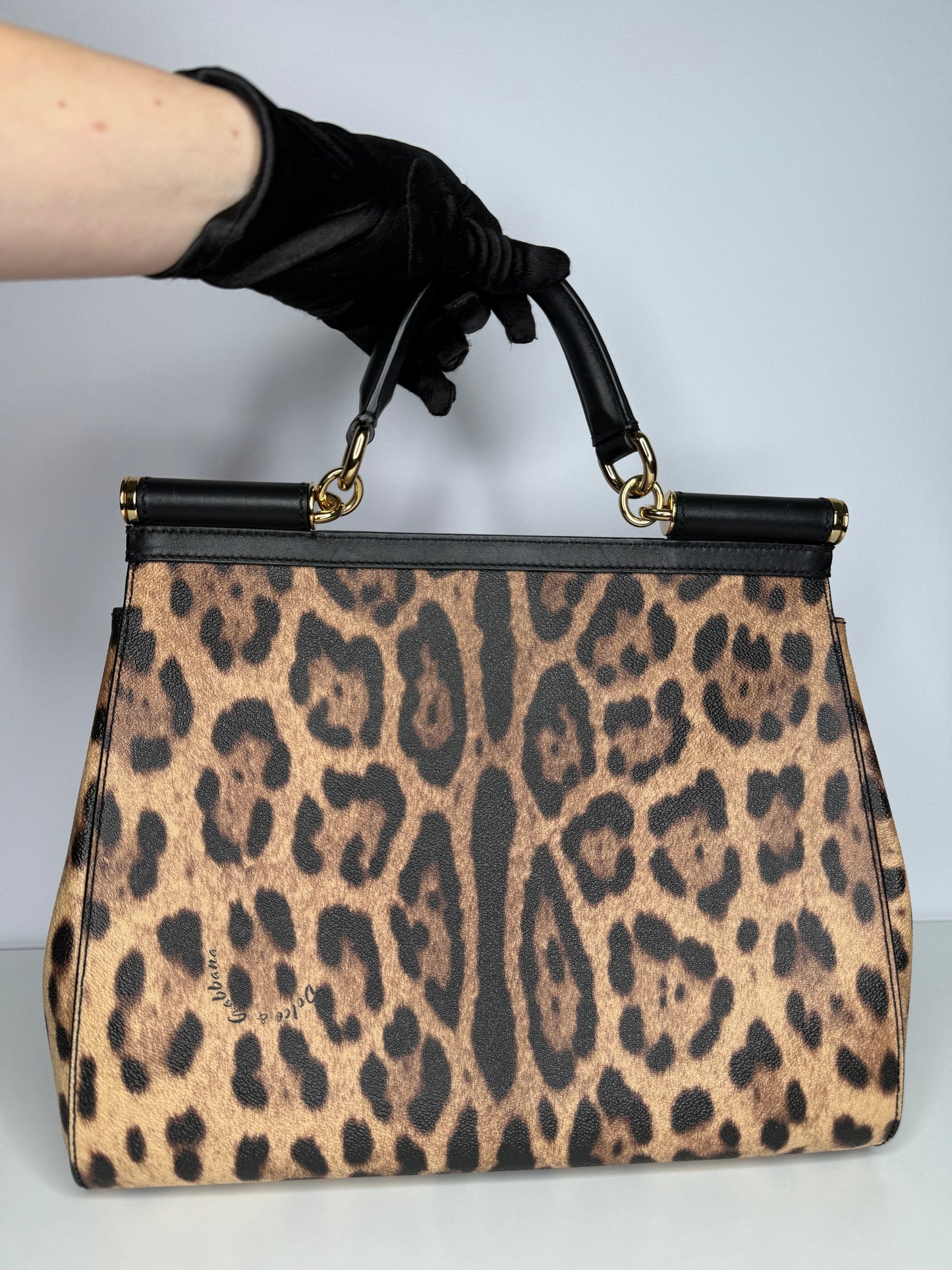 Dolce Gabbana Leopard Print Large Miss Sicily Top Handle Bag