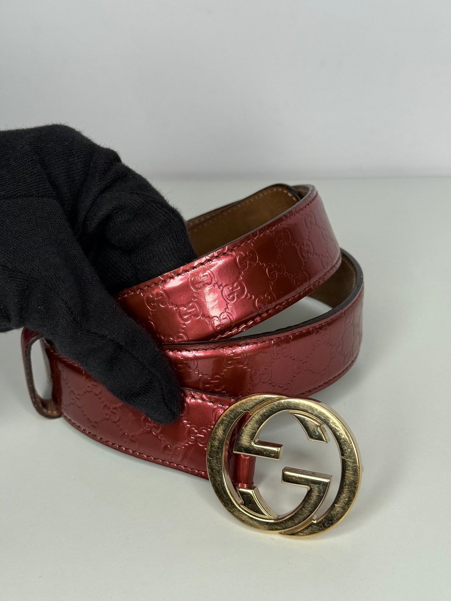 Gucci Guccissima Patent Leather Interlocking G Buckle Belt