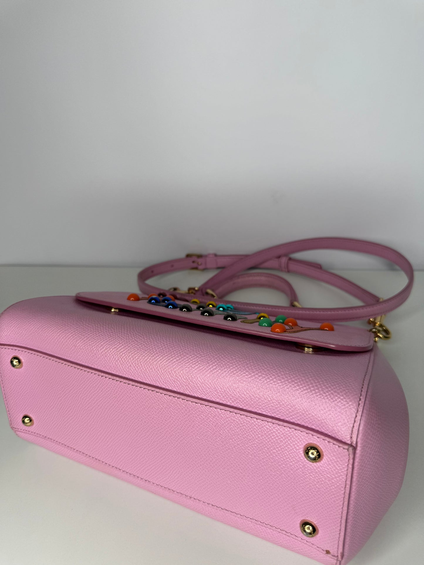 Dolce Gabbana Light Pink Dauphine Leather Medium Miss Sicily DG Family Patch