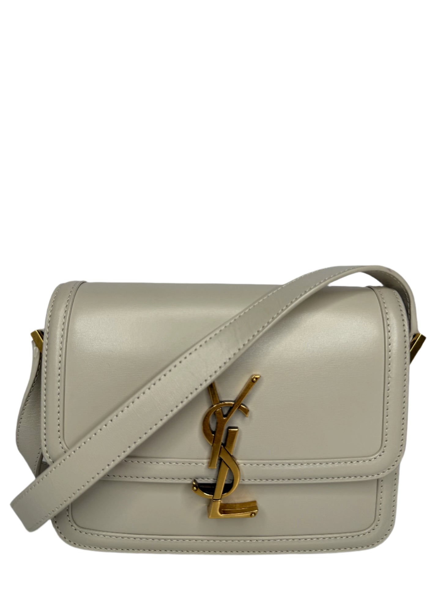 Saint Laurent Solferino Small Satchel In Box Leather Blanc Vintage