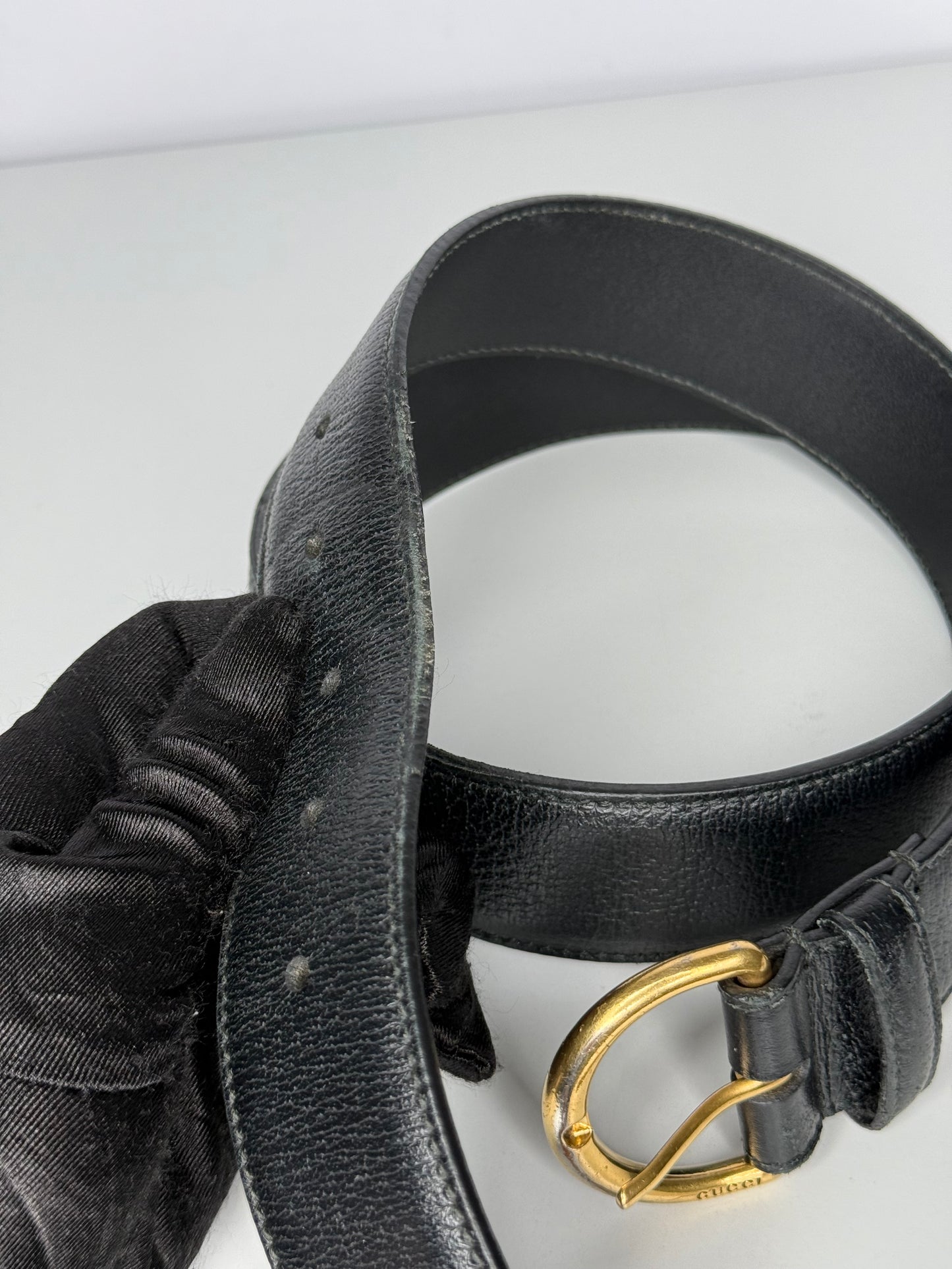 Gucci Black Leather D Buckle Belt 85 cm