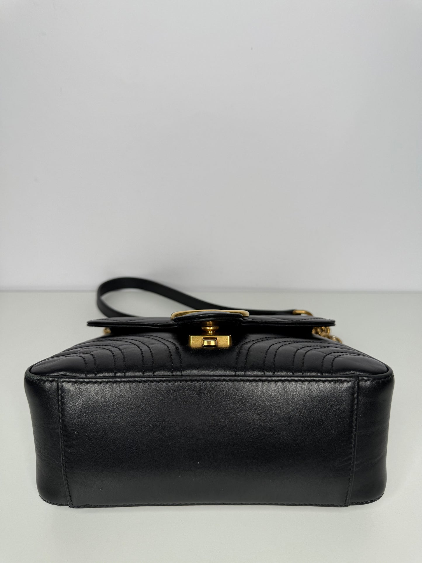 Gucci Mini GG Marmont Top Handle Black Calfskin Matelasse