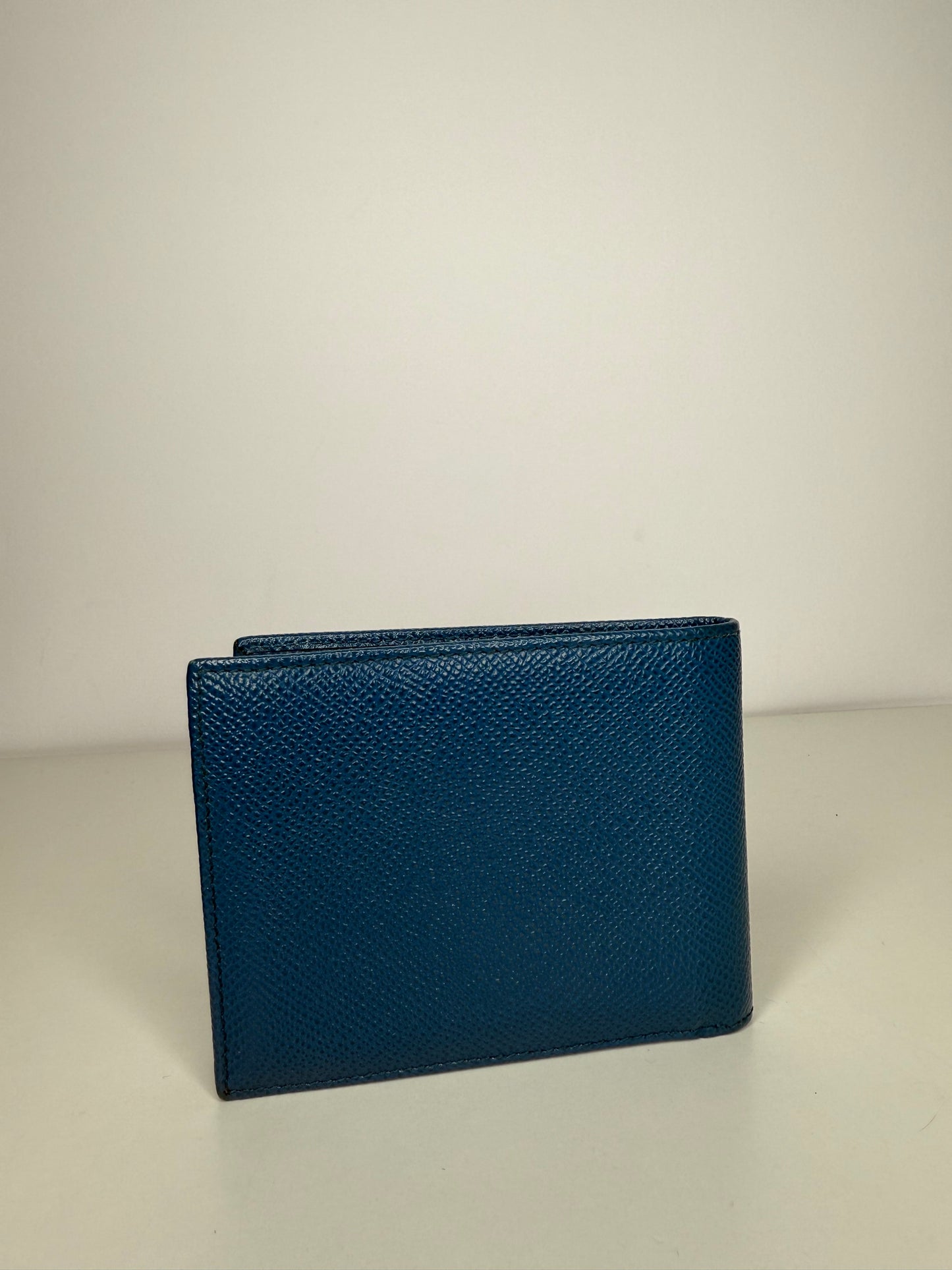 Dolce Gabbana Blue Leather Logo Bifold Compact Wallet