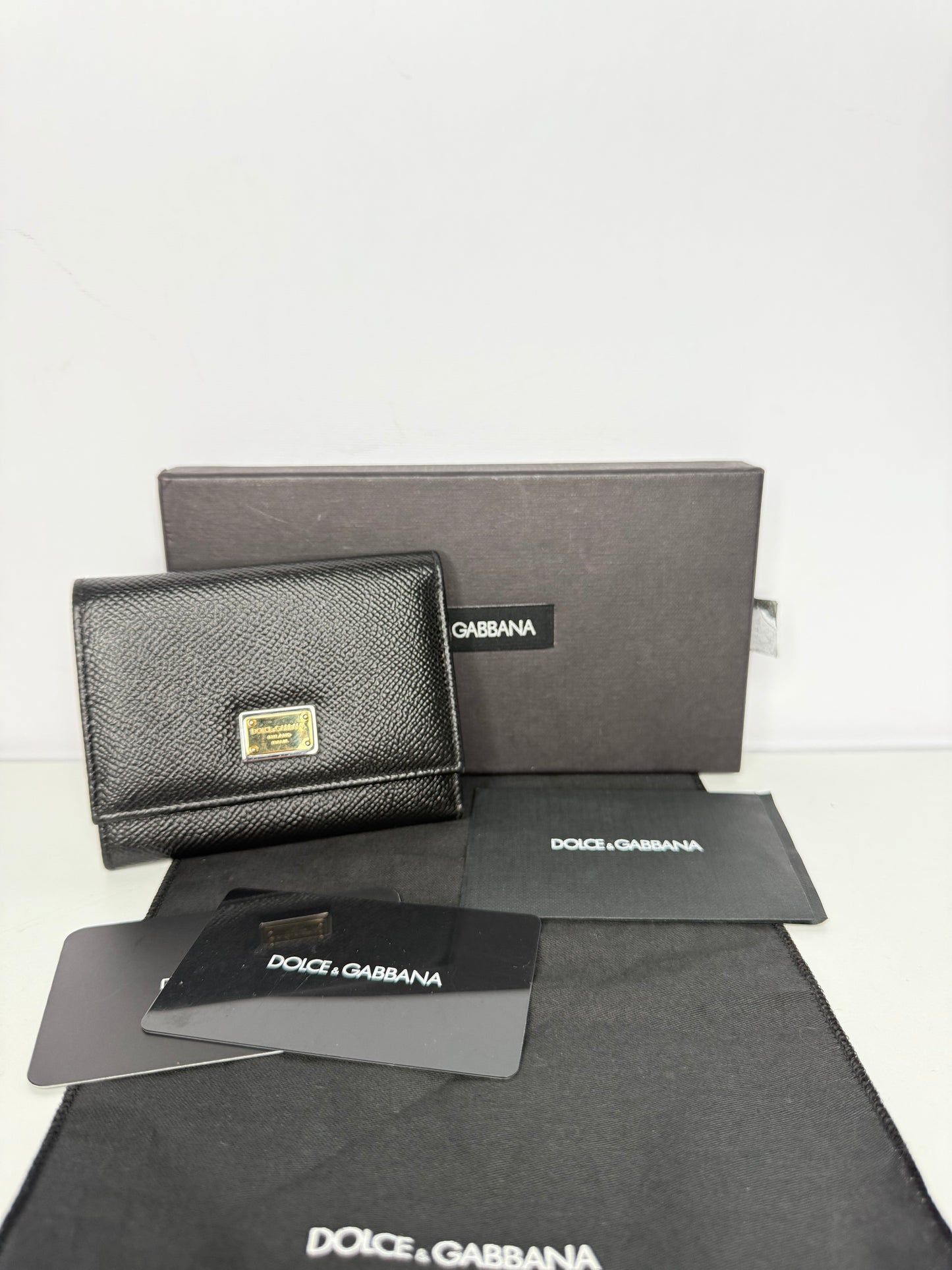 Dolce Gabbana Black Leather Trifold Wallet