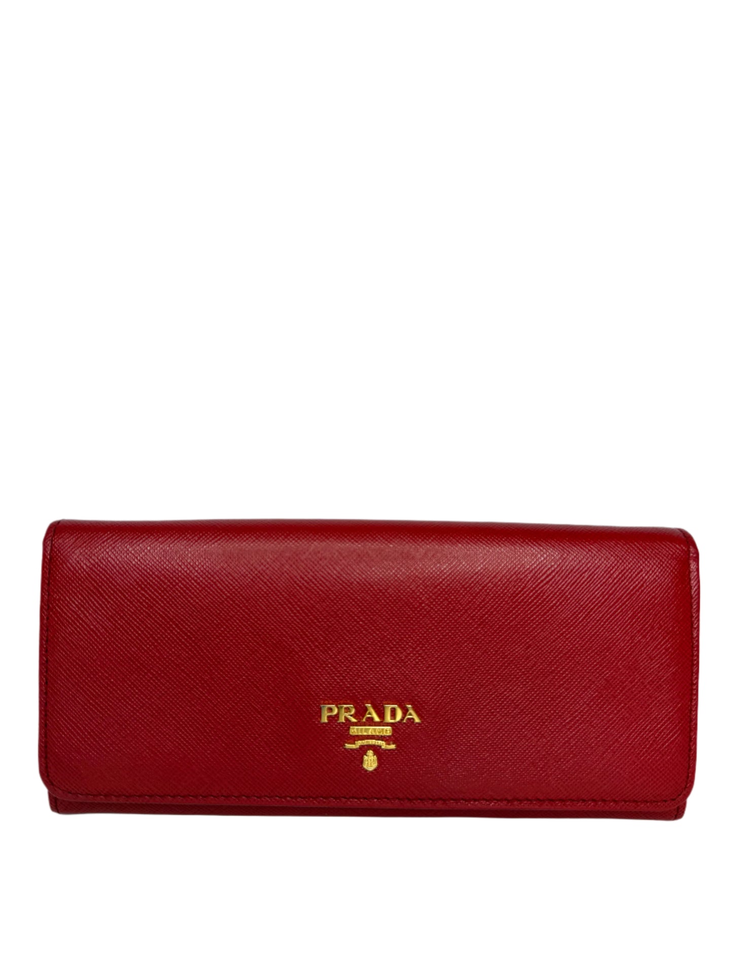 Prada Red Saffiano Metal Leather Logo Flap Continental Wallet