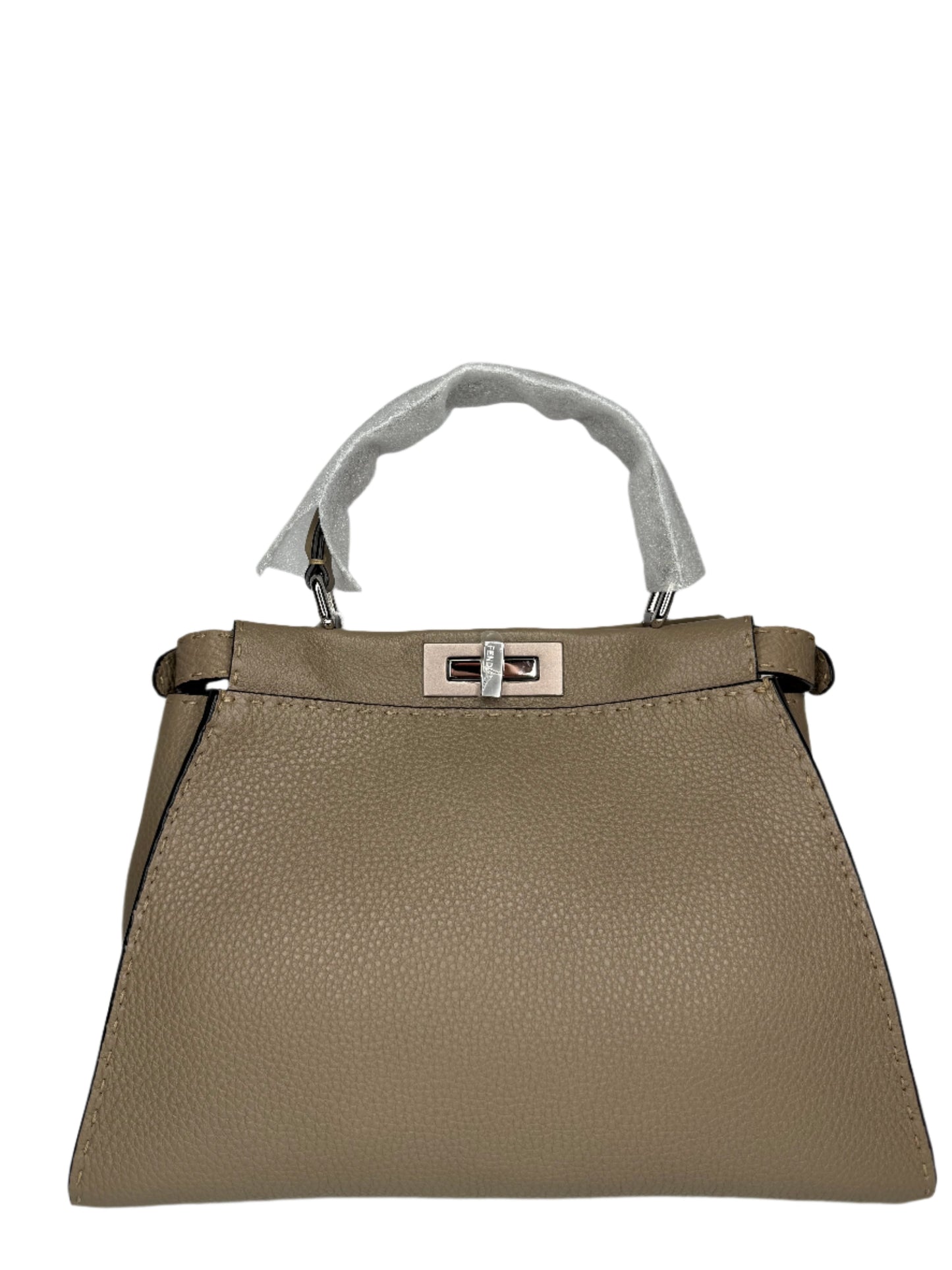 Fendi Peekaboo Regular Selleria 2Way Taupe Leather Handbag